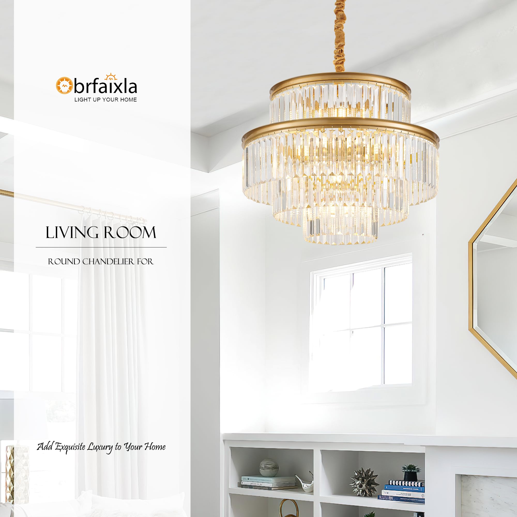 Brfaixla 21.6 14-Light Modern Crystal Chandelier Light Fixtures 4-Tier Gold stylish Chandeliers For Dining Room Round Hanging Pendant Lighting For Living Room Kitchen Entryway Bedroom Foyer Hallway