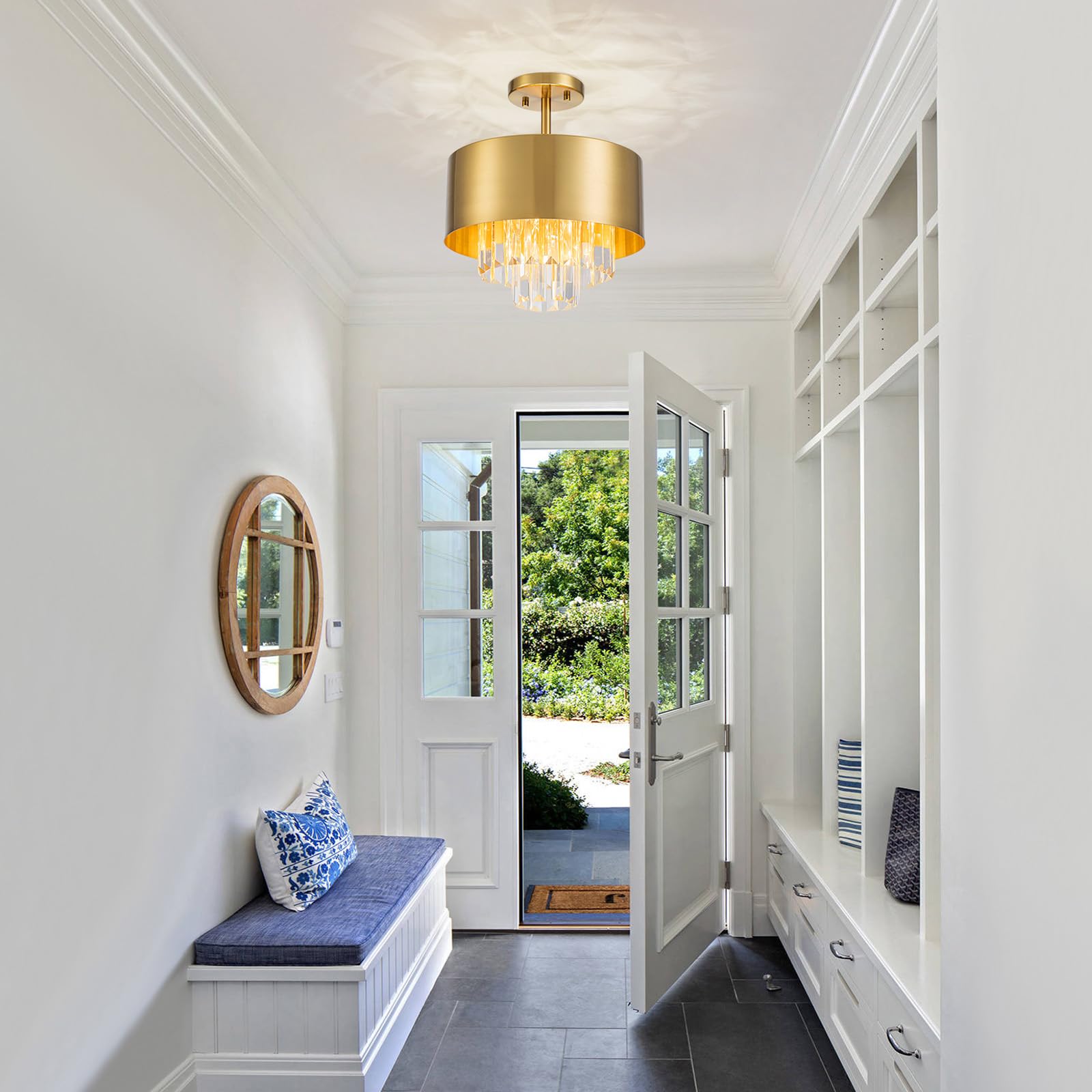 Lumfurn 3-Lights Luxury K9 Crystal Ceiling Light For Living Room, Foyer, Bedroom, Close To Ceiling Semi-Flushmount Light Fixture