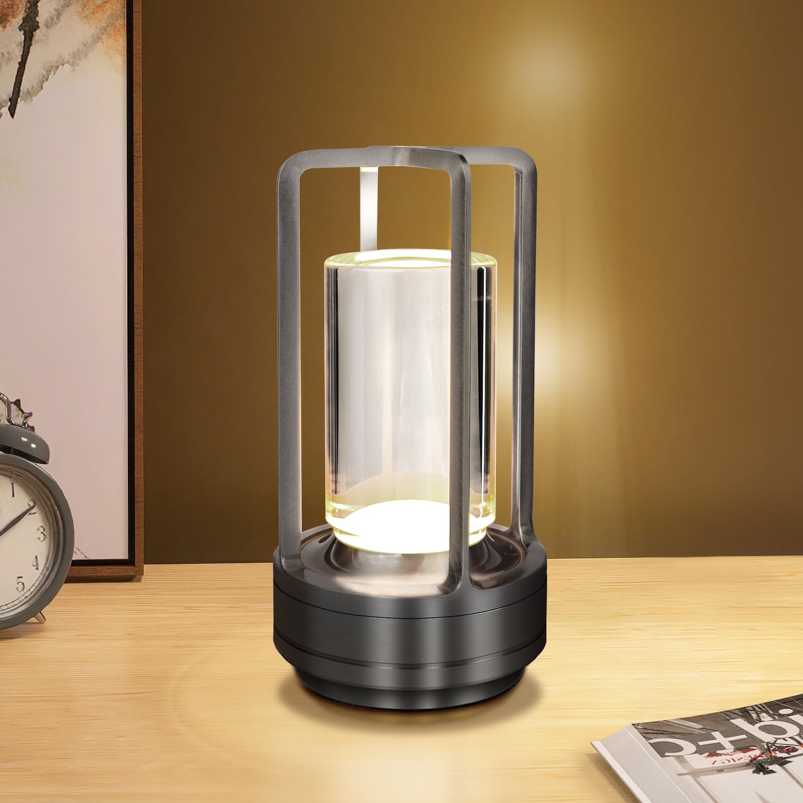 Keweis Cordless LED Table Lamp, Rechargeable, 3 Color Touch Control, Black, Model SD-TL
