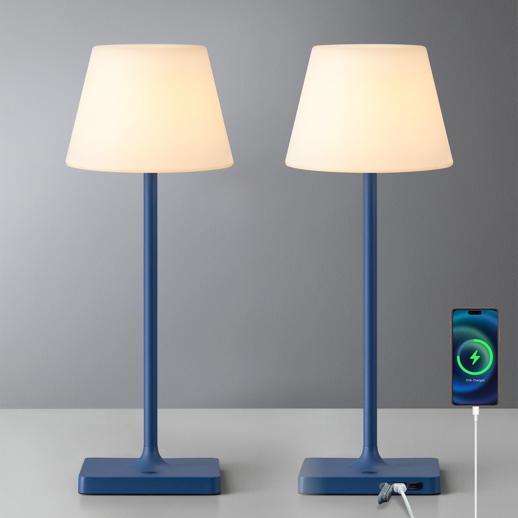 Newsee Cordless Portable Touch Table Lamp Waterproof Set Of 2, 4000Mah Rechargeable Battery Powered Dimmable Led Desk Lamps, Mod