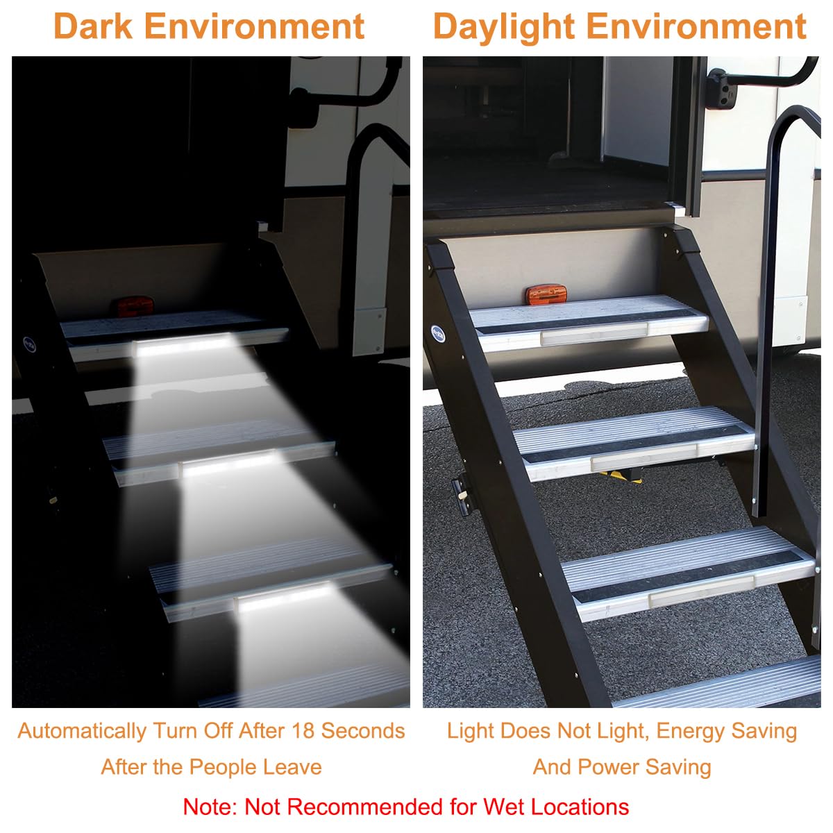 LYCARESUN Motion Activated RV Step Lights, 10 LED Wireless Night Light Bar, Black, Model 1, Battery Operated for Campers and Trailers