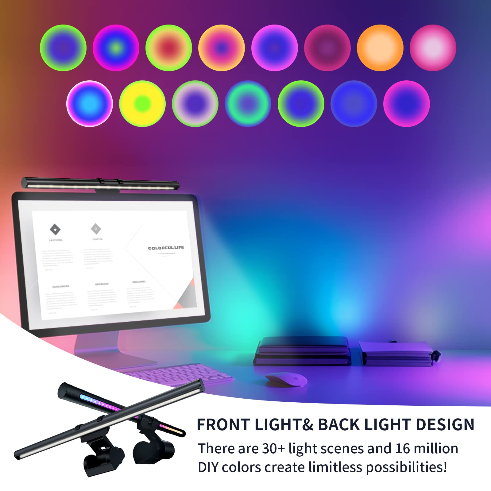 Rgb Monitor Light Bar, Led Dual Light Source Adjustable Cool Mix Warm Light Color Temperature Eye Protection Anti-Glare Desk Lamp Touch Control For Home Office Pc Computer Compatible With Alexa