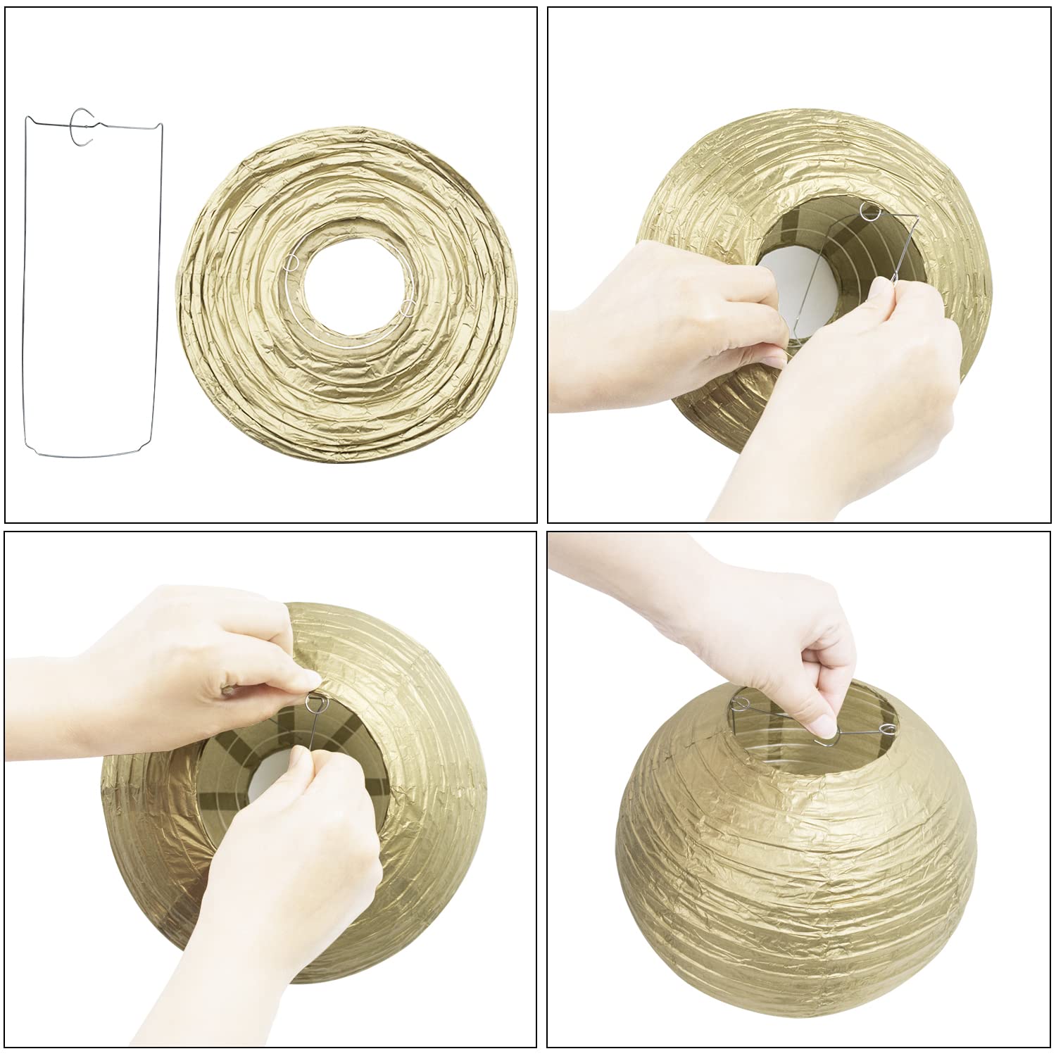 Hossom Round Chinese Paper Lanterns 18pcs, Decorative Hanging Lanterns, Assorted Sizes, Black/Gold/White, Model HM-18HBJDL-US