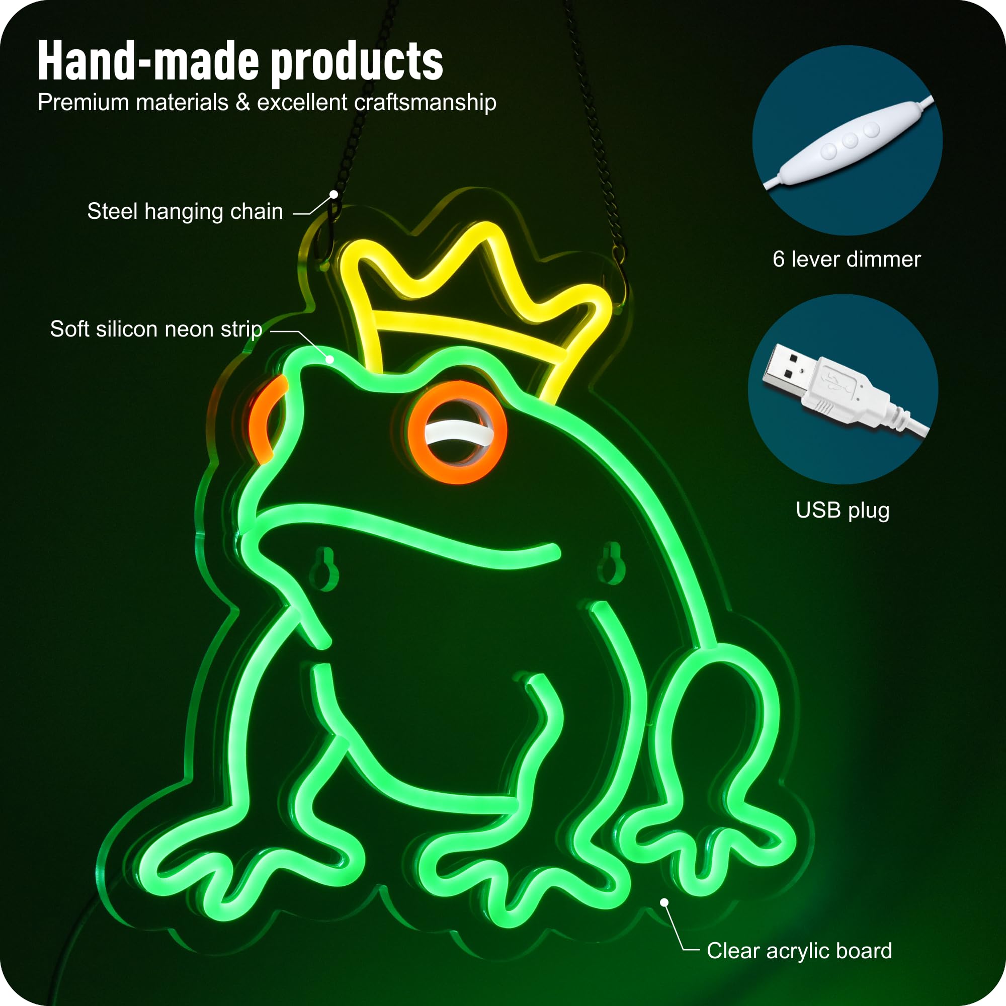 Frog Neon Signs Frog Prince Decor Frog Lamp Led Signs Lights With Dimmer, Usb Powered,14 X 12.6 Inch