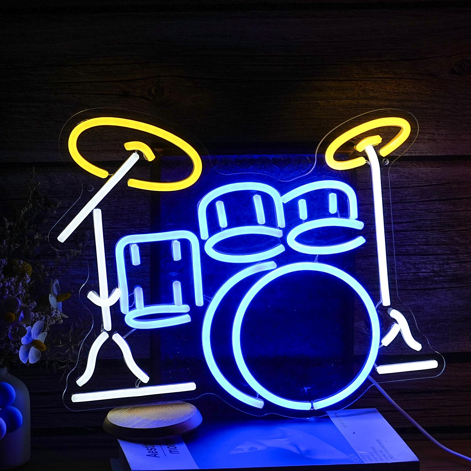 LISIGNVE Drum Kit Neon Sign, USB Powered LED Light, Multi Colored Acrylic Neon Wall Decor for Music Bar and Studio