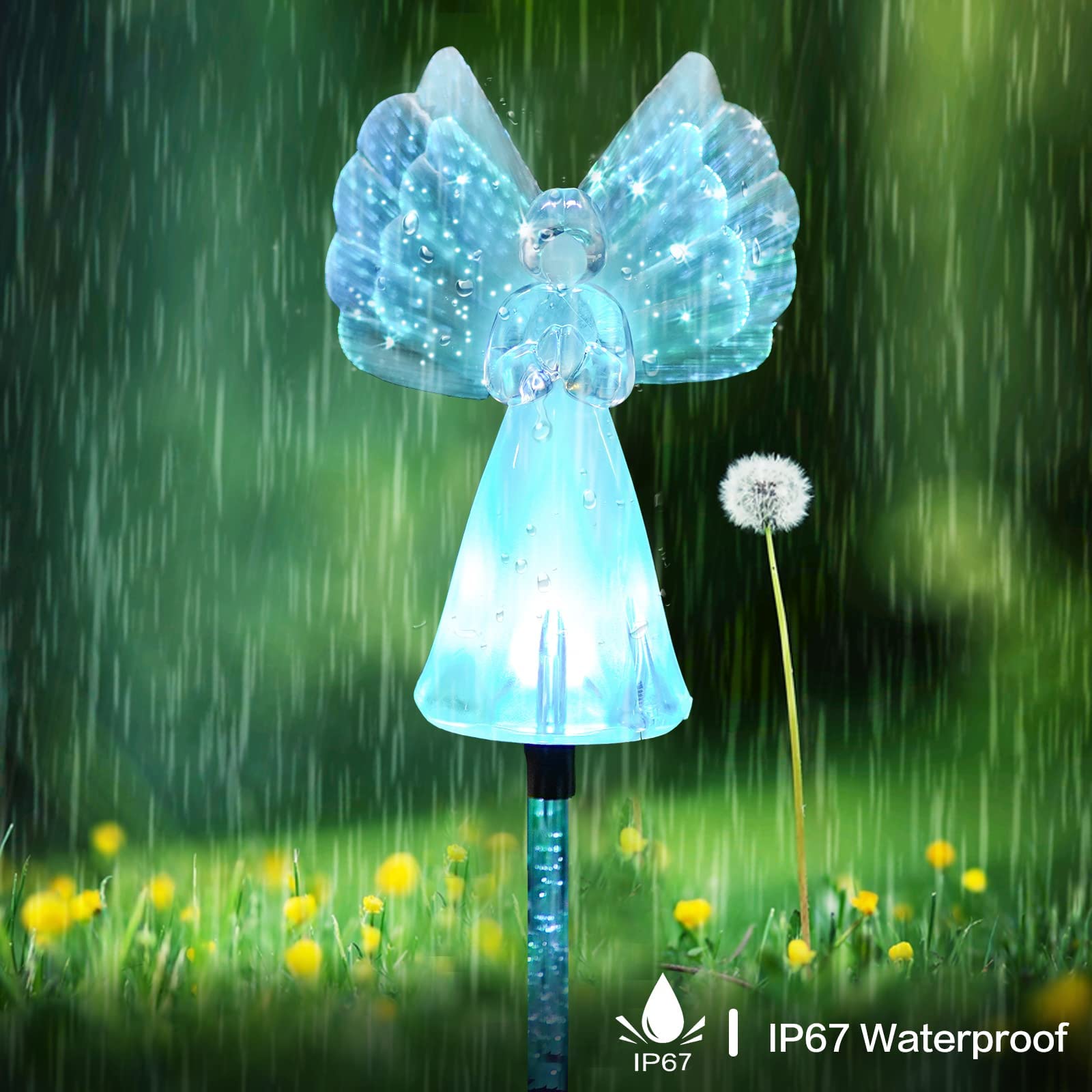 Outdoor Solar Garden Lights,2 Pack Solar Angel Decorative Lights, Ip67 Waterproof Color Changing Led Solar Outdoor Lights,Solar