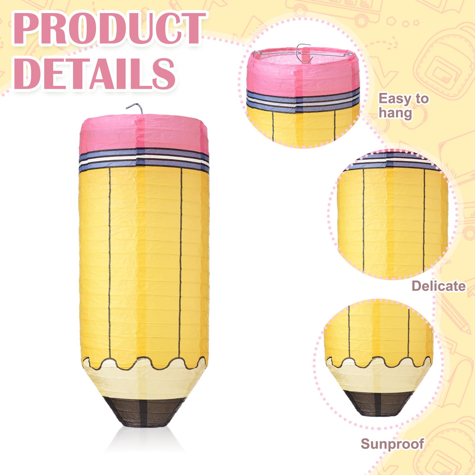 Retisee 12 Pcs Pencil Hanging Paper Lanterns Party Decorations, Colorful Preschool Kindergarten Graduation Classroom Ceiling Dec