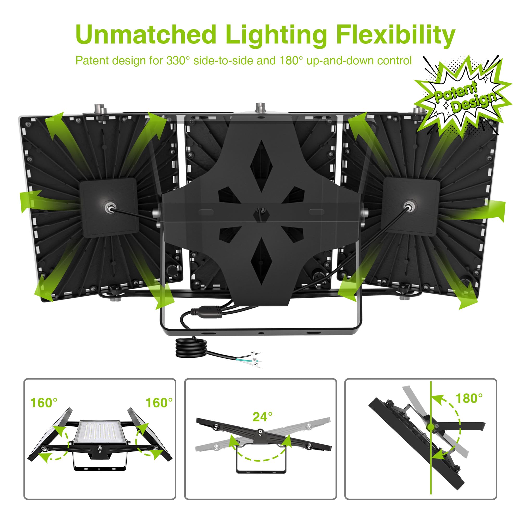 Led Flood Light Outdoor, Stasun 480W 48000Lm 6000K Daylight White Ip66 Waterproof, Commercial Parking Lot Light,3 Heads For Yard Street Stadium House Floodlight Bright Security Lights For Outdoor Area