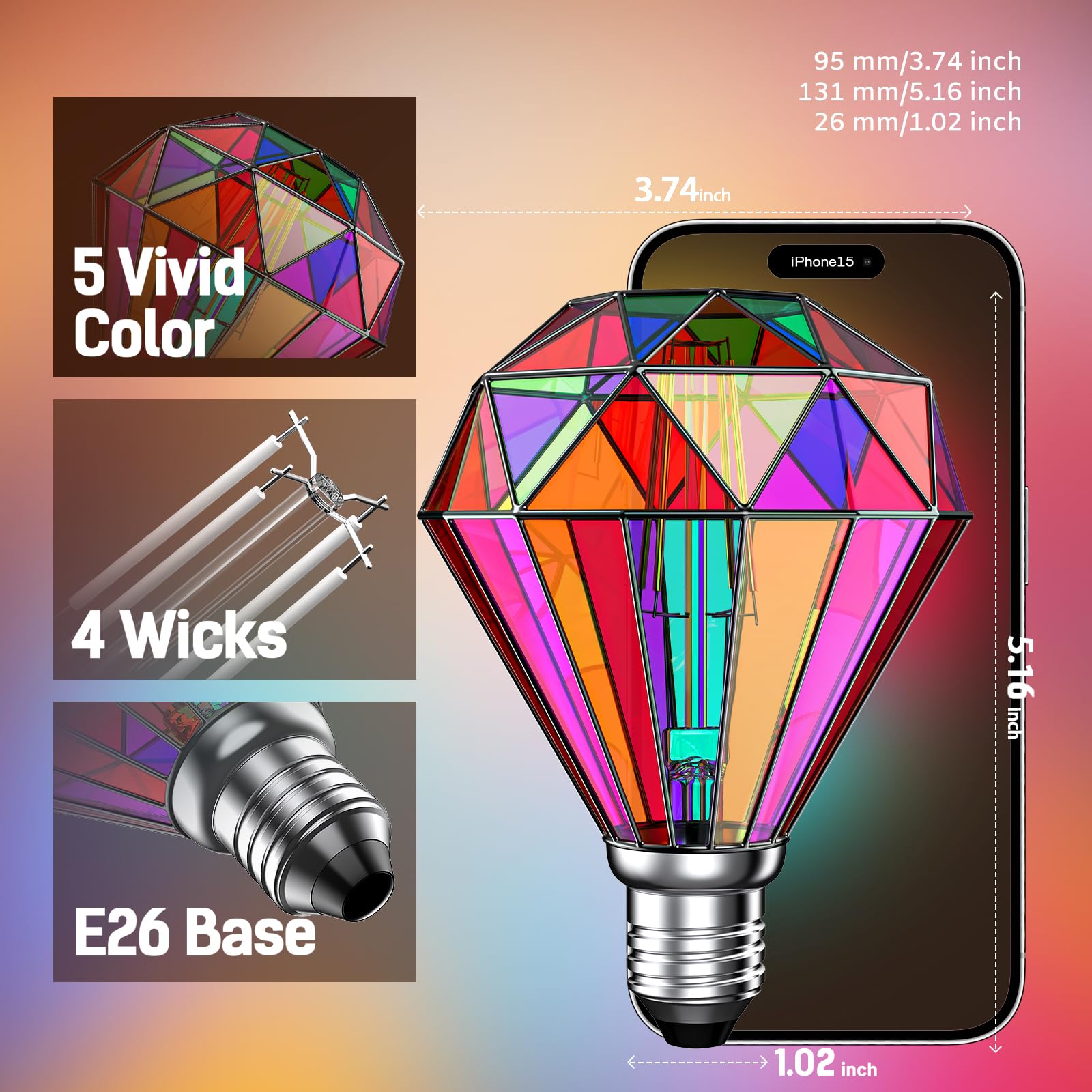 Hompavo Dimmable LED Stained Glass Light Bulb, Hand-Painted G95 3.5W for Party, Halloween & Christmas, 1 Pack