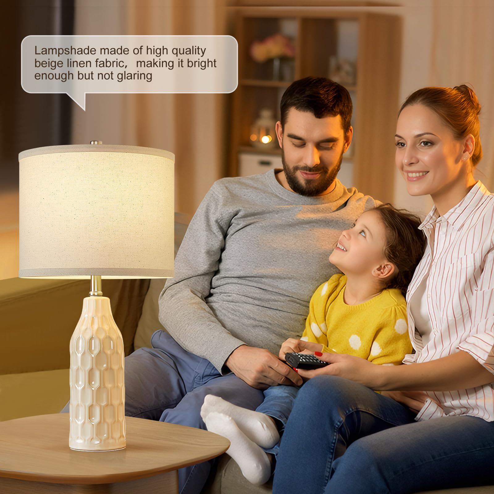 Luvkczc Ceramic Table Lamps Set of 2 - 24.8in Height, 3 Color Temperatures, Bulbs Included, Cream