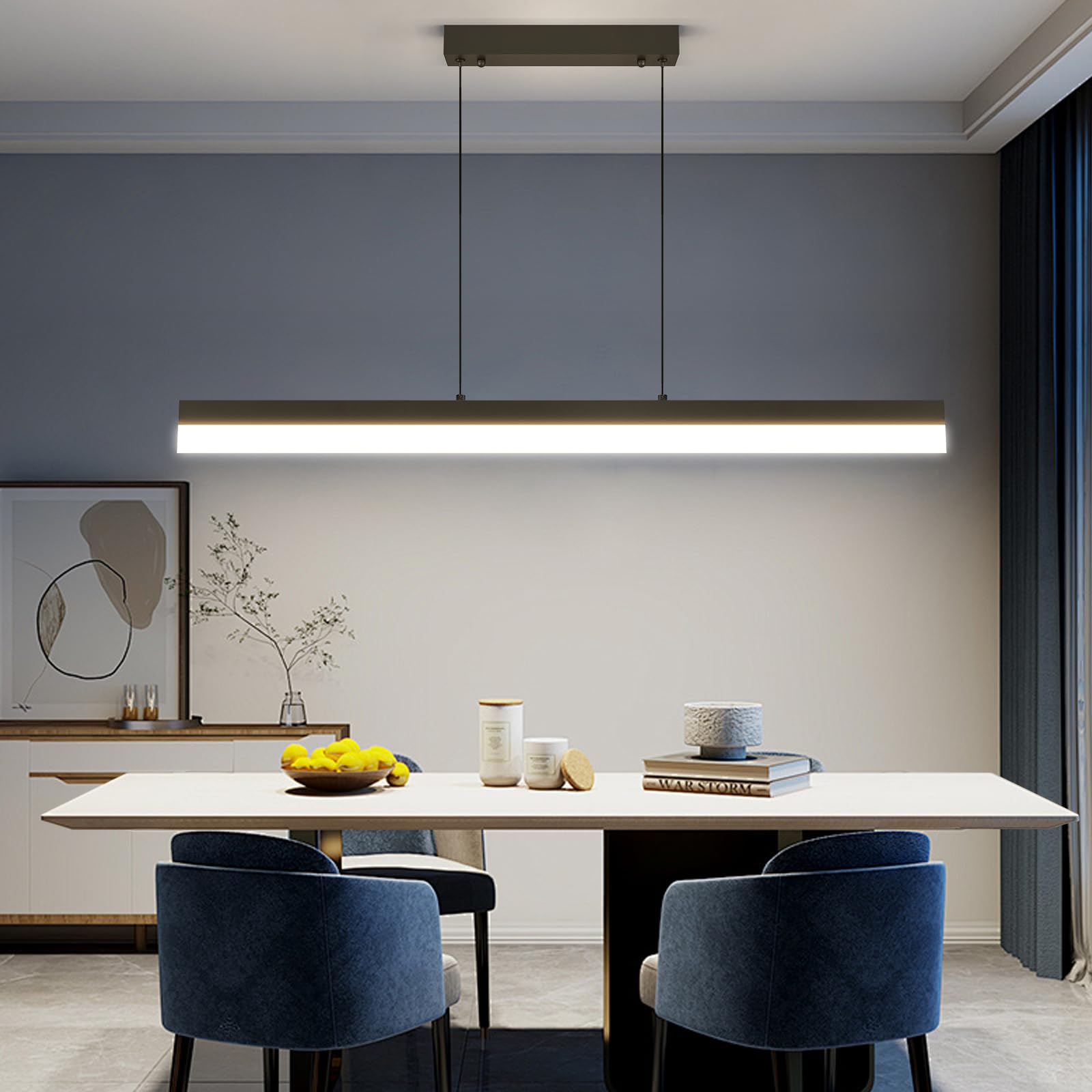 LED Linear Pendant Light Fixtures, Dimmable Island Lights for Kitchen Dining Room Office, 39.3inch Modern Pool Table Light for B