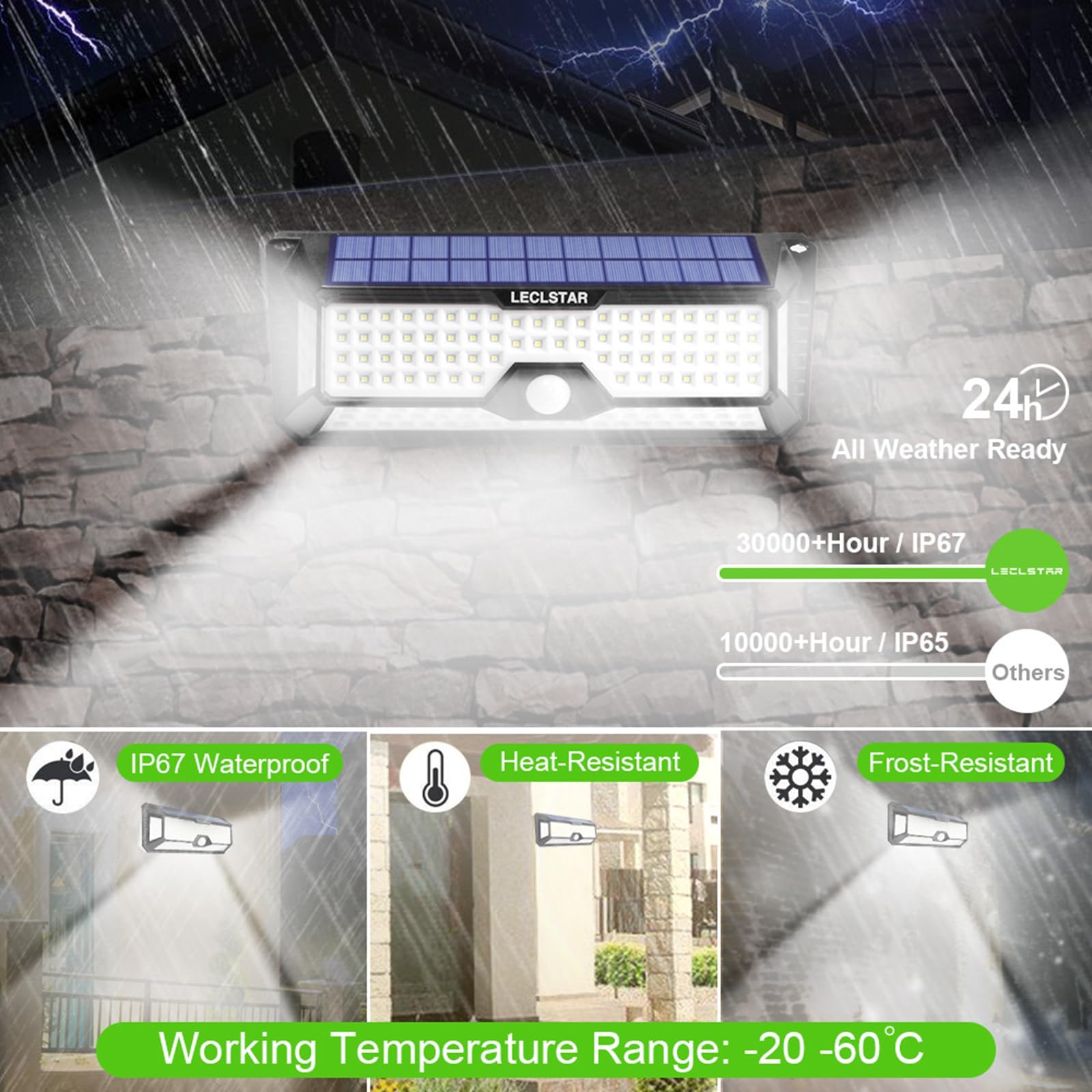 LECLSTAR 4000Lm Solar Outdoor Lights - 268 LED Motion Sensor, IP65 Waterproof, 2 Pack, Black