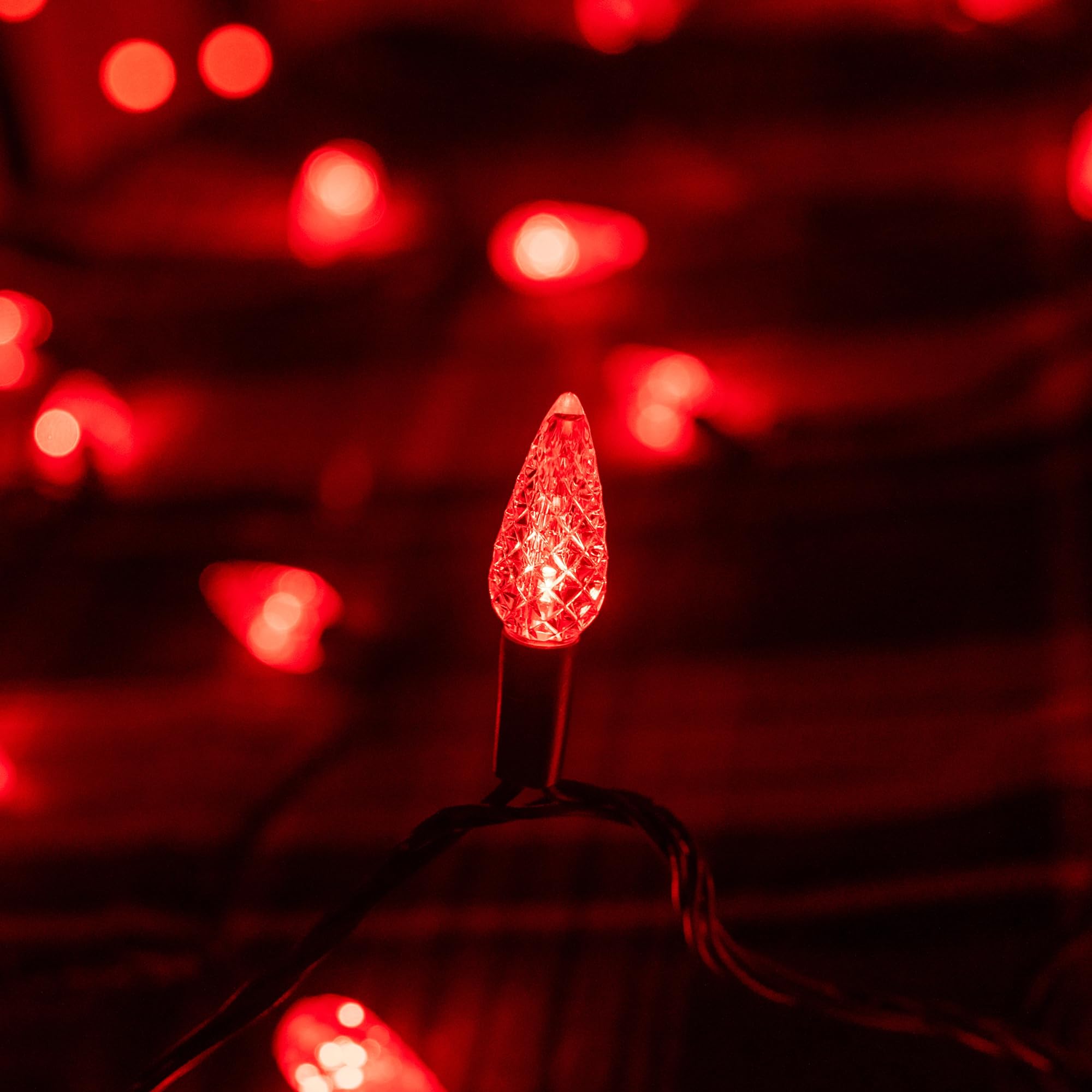 Dazzle Bright C6 Christmas String Lights, 200 LED, 66 FT, Waterproof, 8 Modes, Red, Model HB-300COI