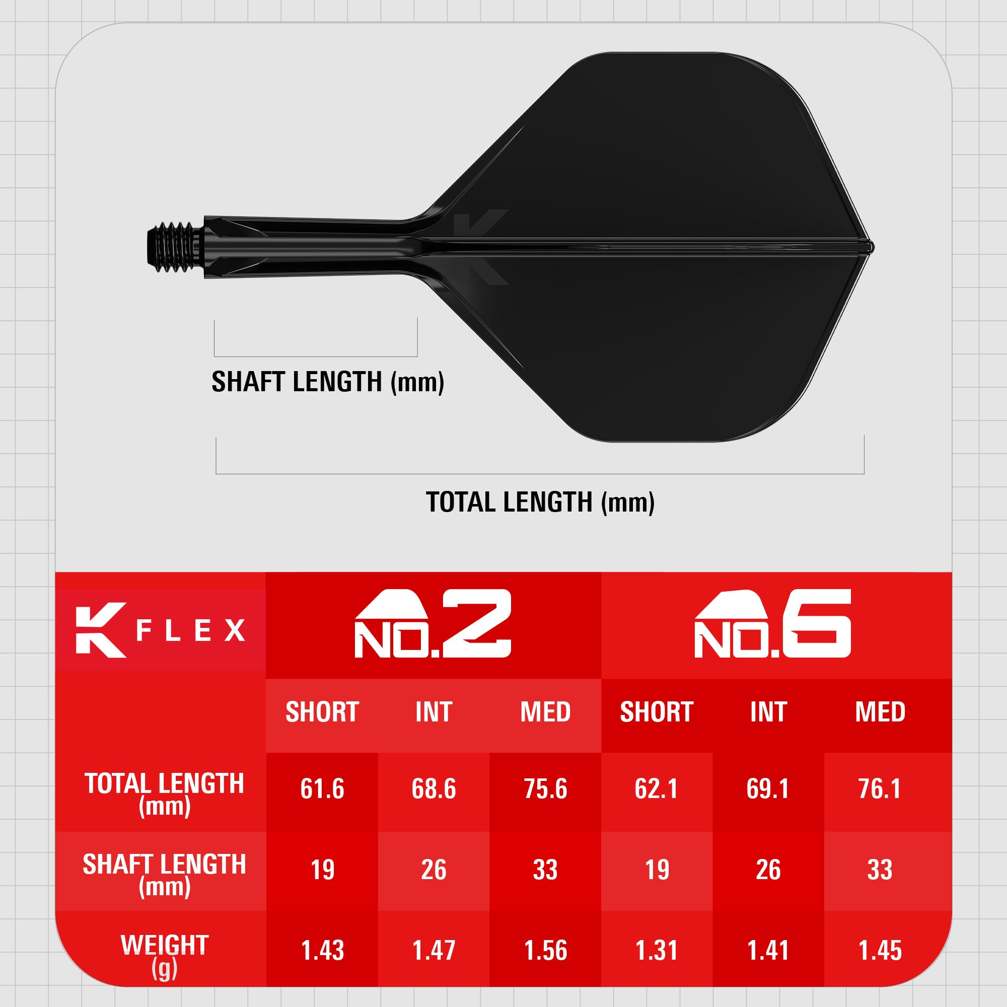 Target Darts K-Flex Integrated Dart Flights & Shafts, No.2 Black, Intermediate Size (26mm), Plastic, Pack of 3 - Professional Dart Accessories