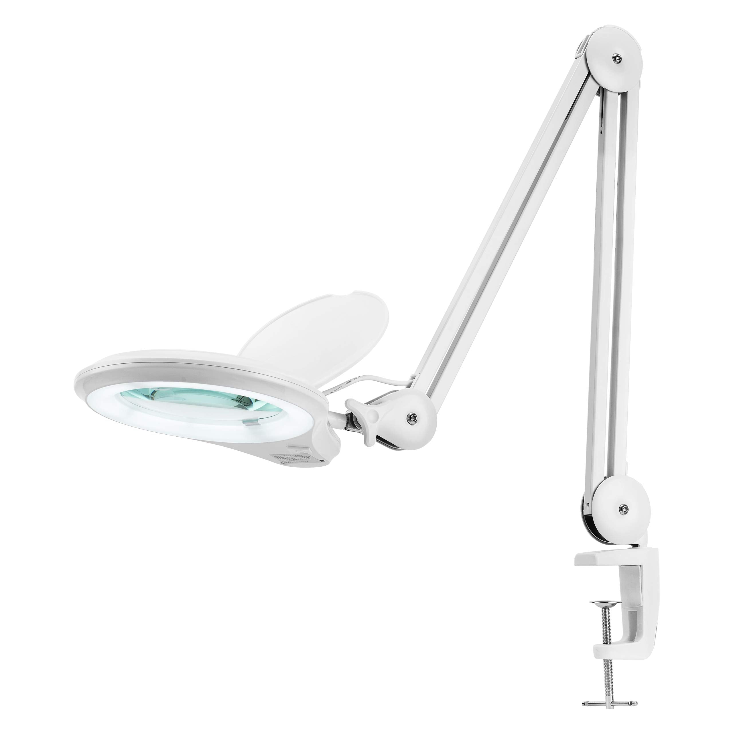 Neatfi (New Model Bifocals 1 200 Lumens Super Led Magnifying Lamp With Clamp  Dimmable  5 Inches Diameter Lens  Adjustable Arm Utility Clamp (8 Diopter + 20 Diopter  White)