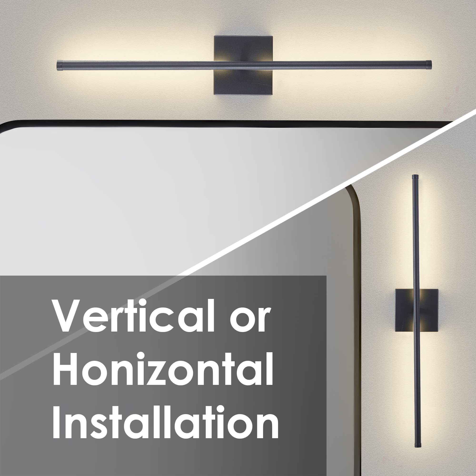 KARTOOSH Dimmable Wall Sconces Set of Two, 27.8" Matte Black LED Light Fixtures, Hardwired, 350° Rotate, 3000K Warm Light