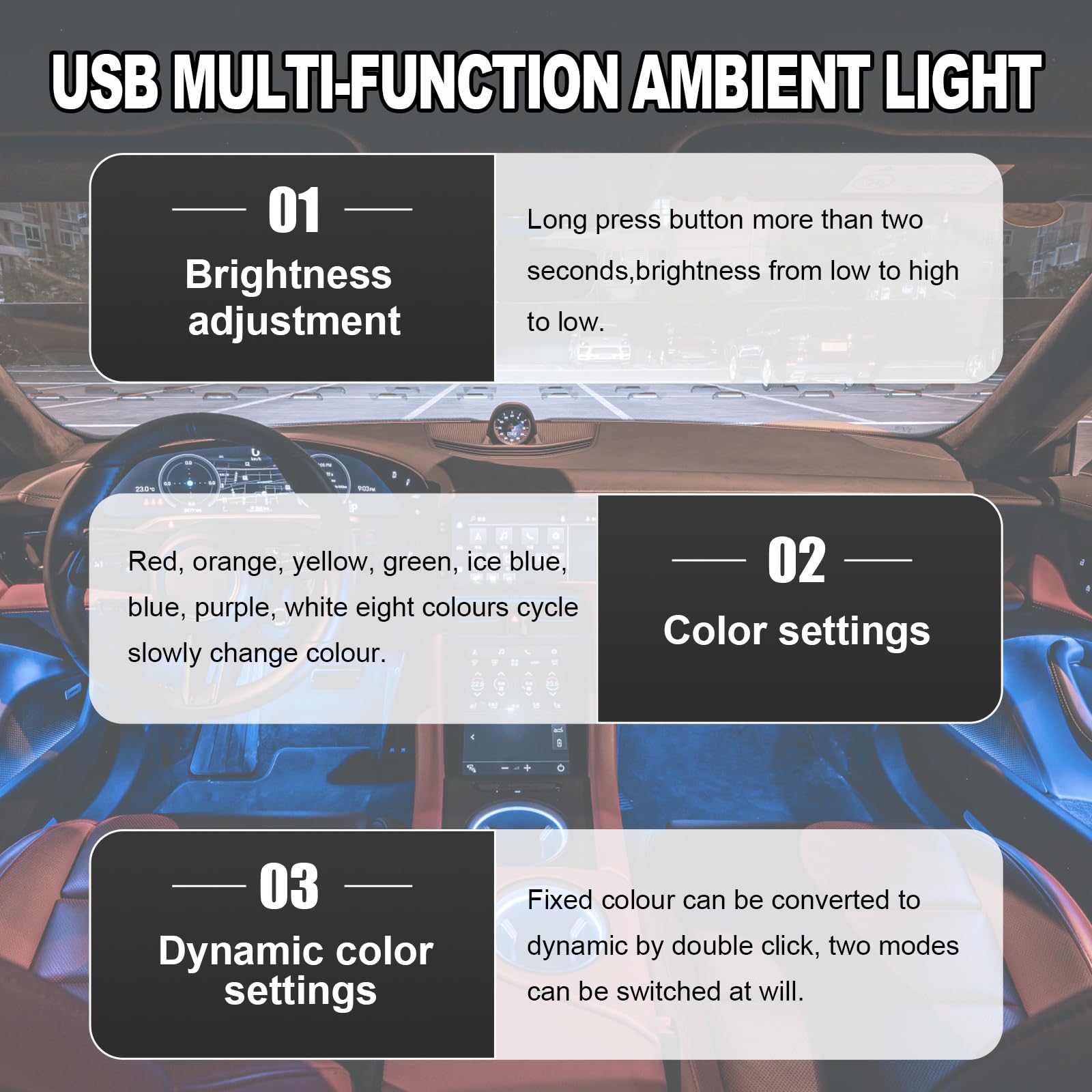 DXNQ USB Type C LED Ambient Light - 2PCS RGB Car Interior Decor, Adjustable Brightness, ABS Material, Mini Night Light