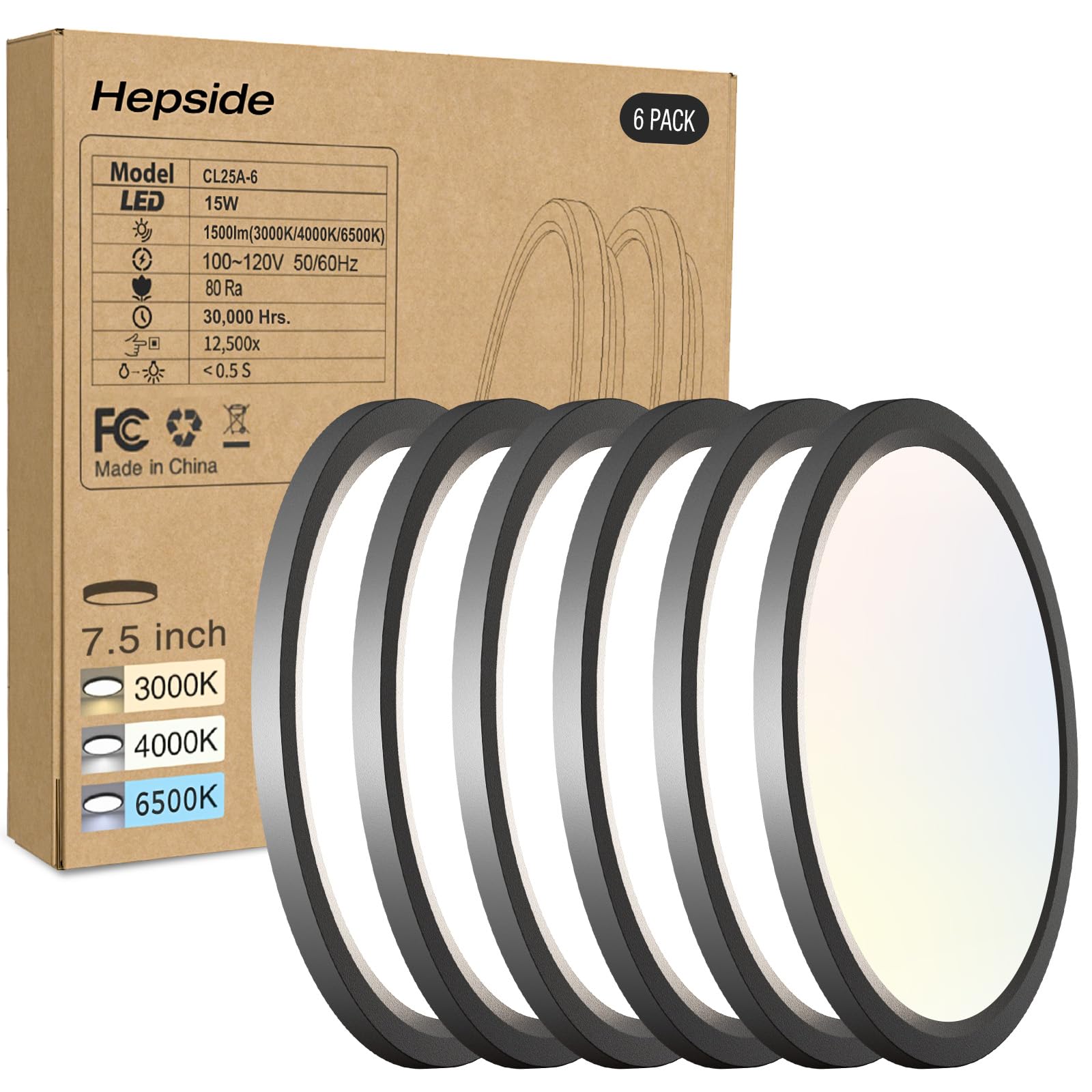 6PACK LED Flush Mount Ceiling Light - 3CCT Selectable 3000K-4000K-6500K & 100W Equivalent Modern Kitchen Recessed Ceiling Lamp 1