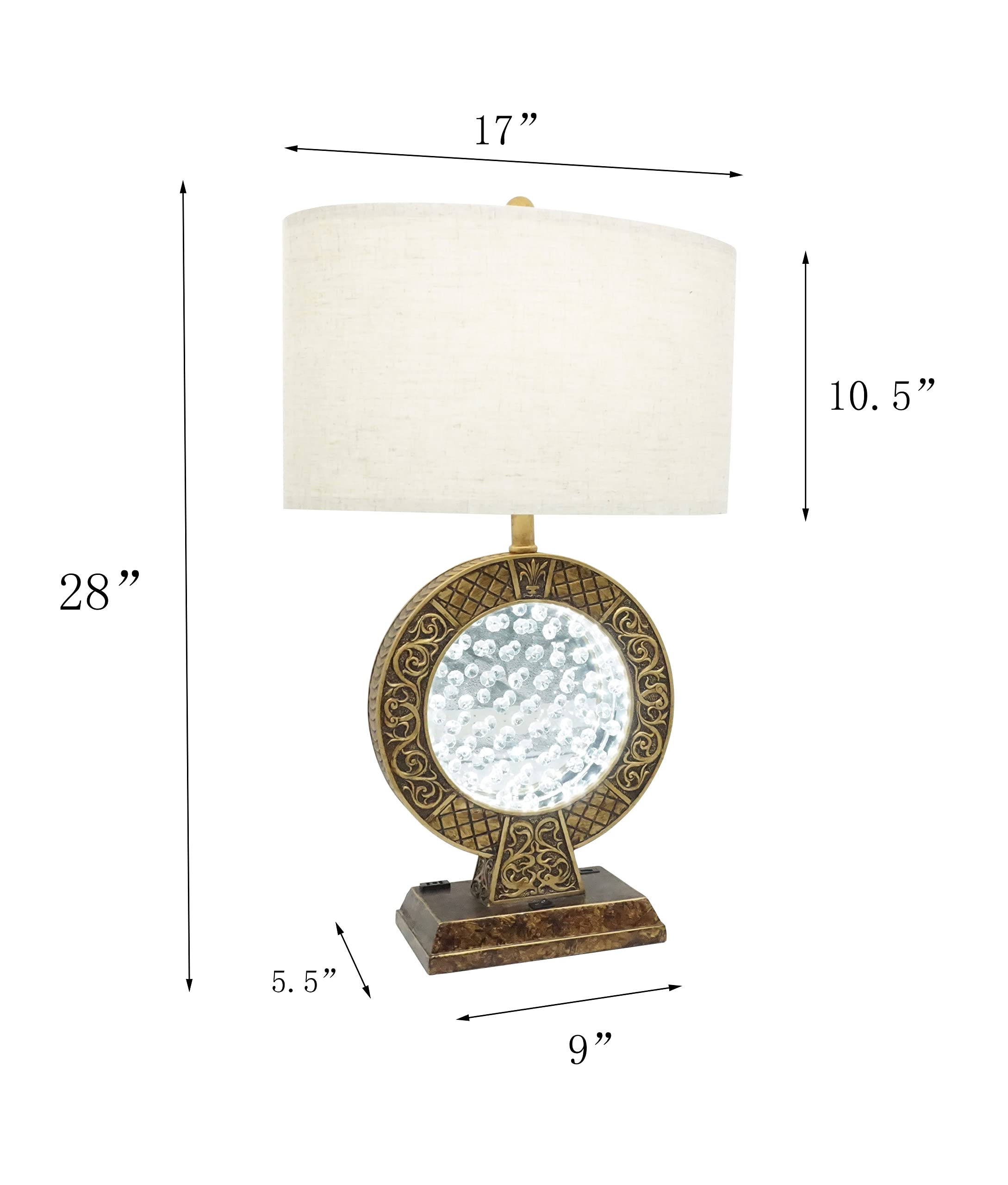 SH Lighting Nightlight Table Lamp, 28in Antique Polyresin, Brown, Crystal Decor, Model 6388G