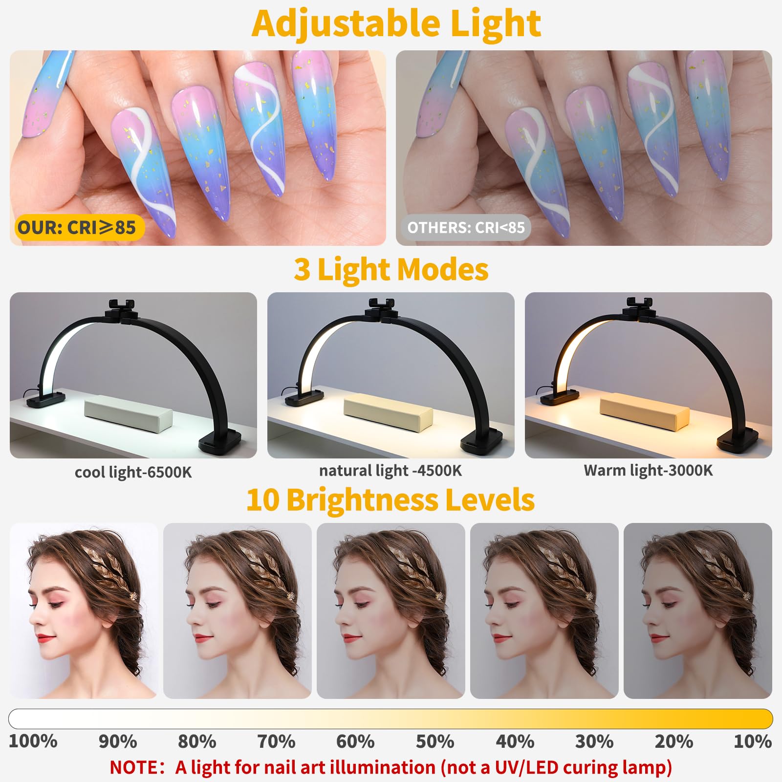 Cgbe Nail Half Moon Light: Extra Large 30.7'' Half Moon Light For Nail Desk With Phone Holder - 3 Color Modes & 10 Brightness Na