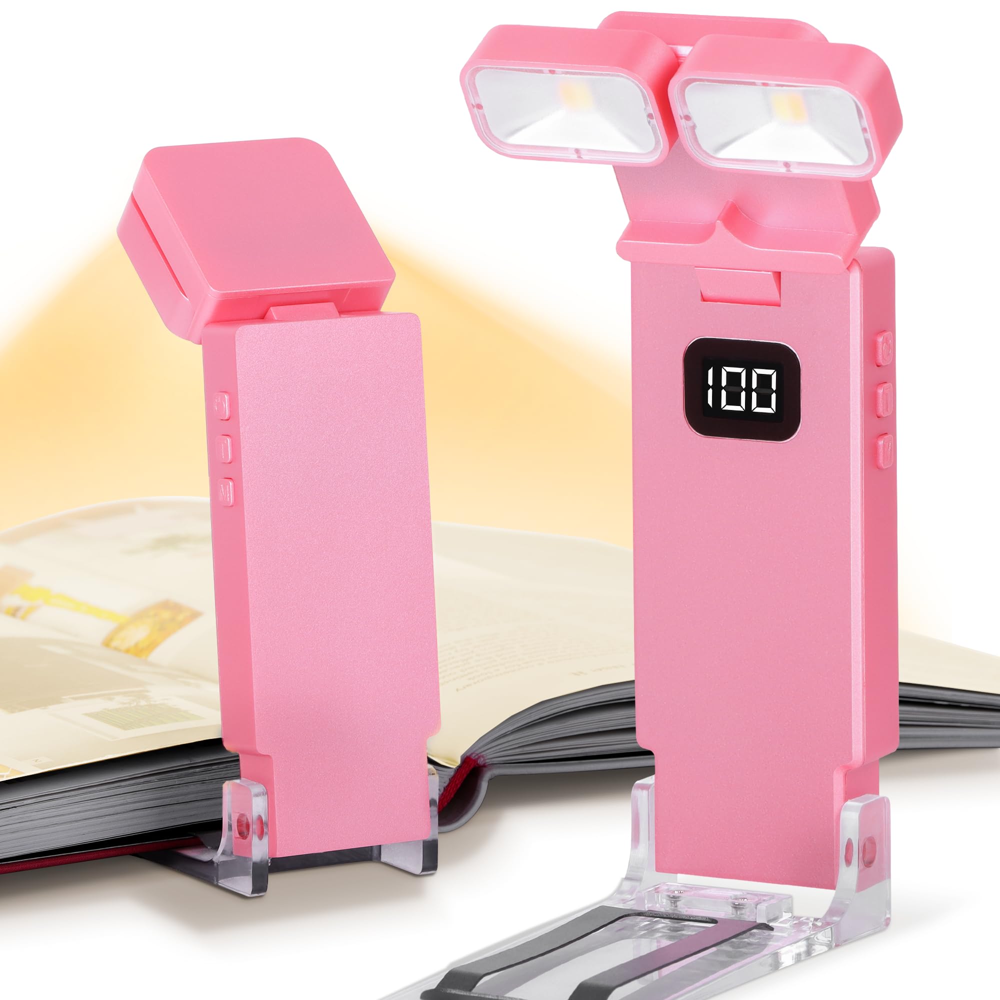 Dott Arts Book Light,Dual-Heads Reading Light for Bedtime with Screen Display.Rechargeable Ultralight Clip on LED Bookmark Lamp