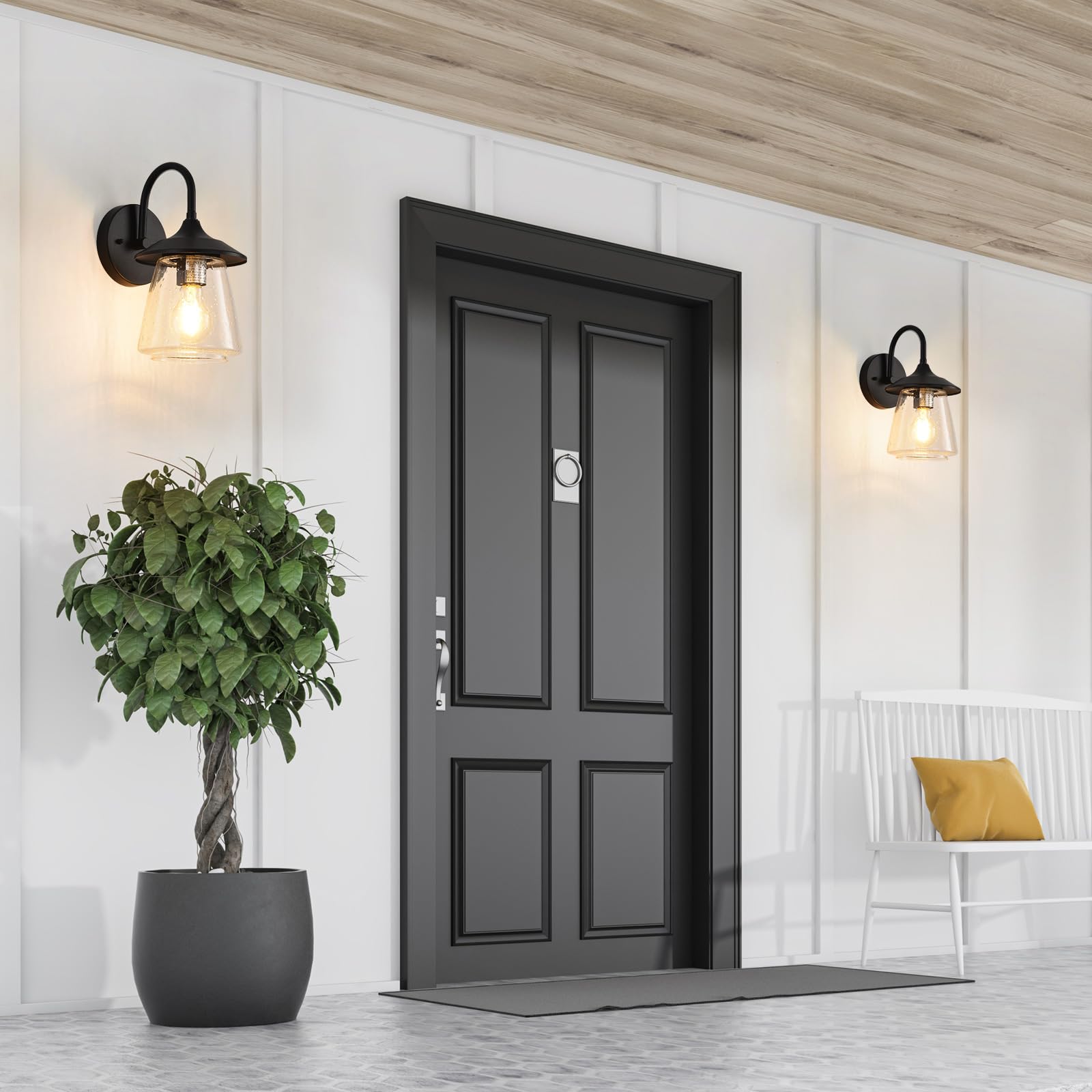Outdoor Wall Sconce, Exterior Waterproof Wall Light Fixture, Outside Porch Light With Bubble Glass Shade, Matte Black Outdoor Wa