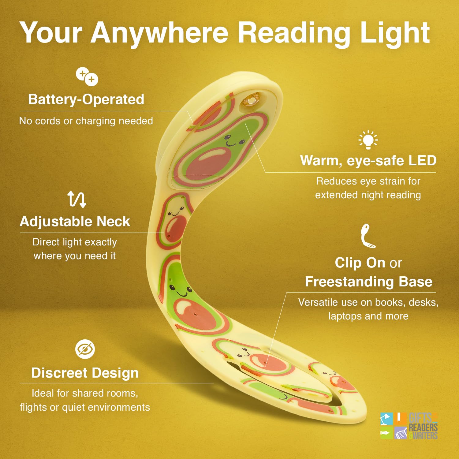 Gifts for Readers & Writers Flexilight LED Reading Light - Clip-On Bookmark, Battery Operated, Avocado, Model FL