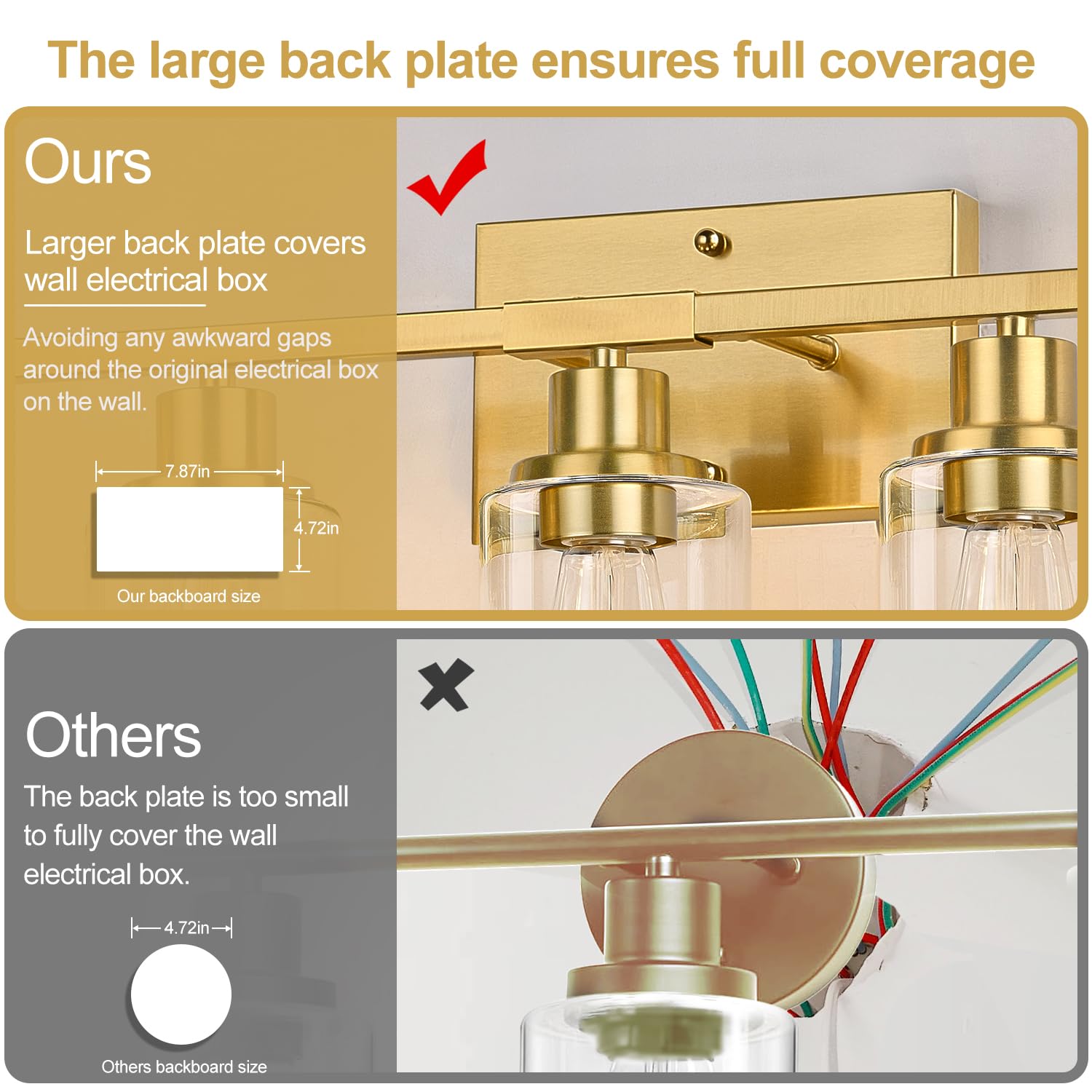 Indoi 5-Light Bathroom Vanity Light, Clear Glass Shades, Brushed Gold Finish, Model LTW070