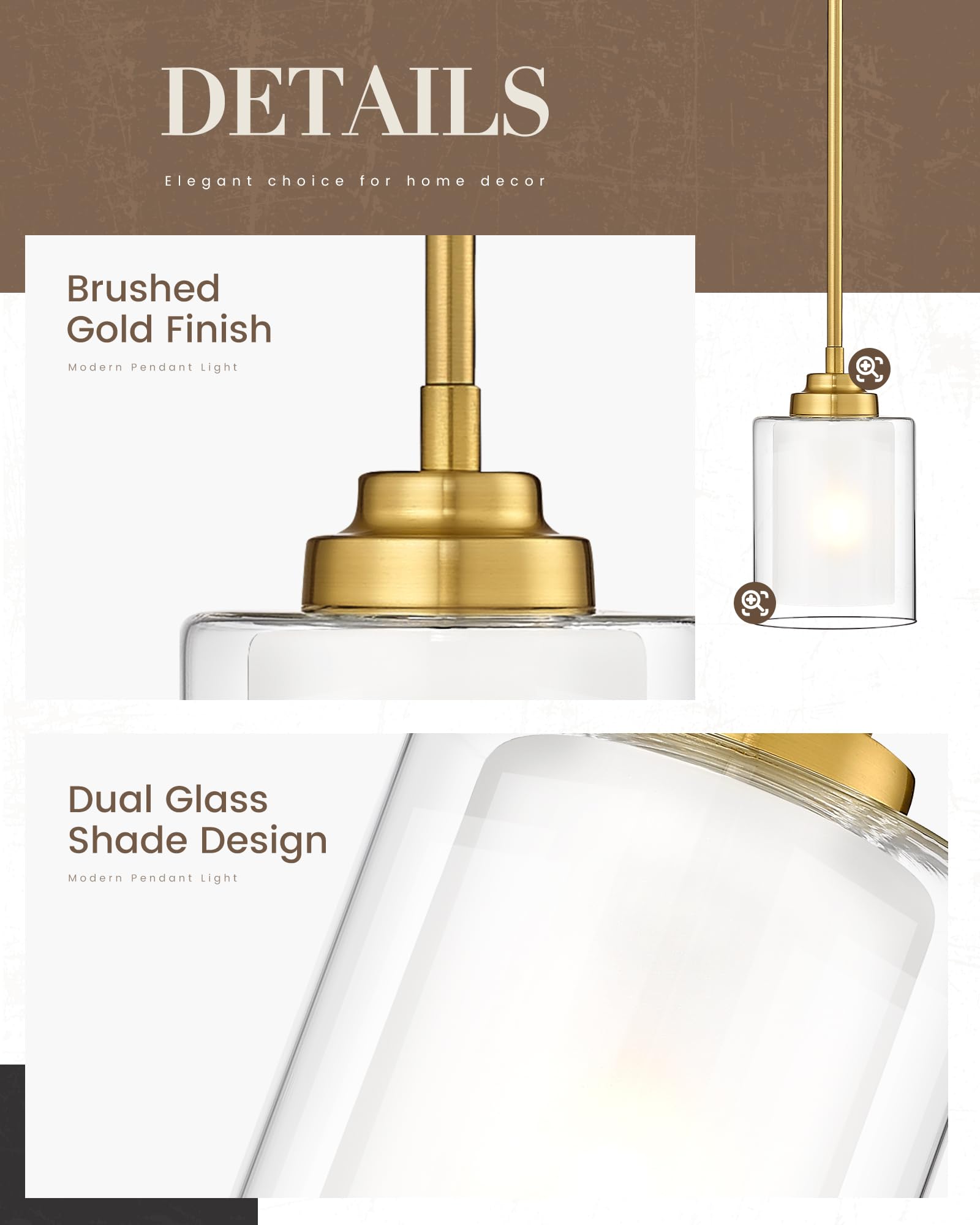 TENGXIN Modern Pendant Light Fixture, Brushed Gold, 1 Pack, TXPLBG02 - Ideal for Kitchen Island, Dining Room, Bar, Office