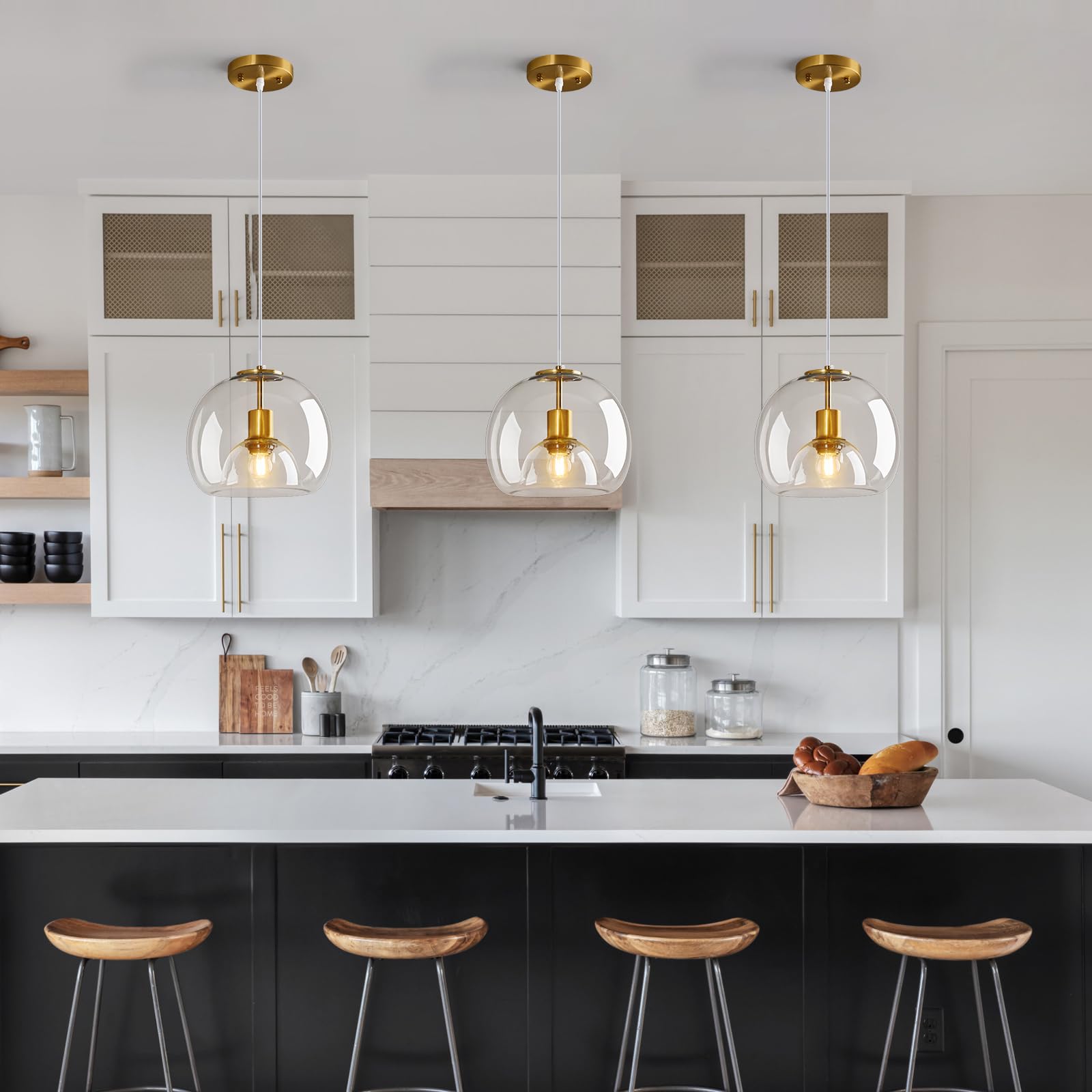LBSQJ Clear Glass Pendant Light Fixture - Modern Globe Design, 9.84 in, Gold Accent, Ideal for Kitchen Island, Bedroom, Dining Room