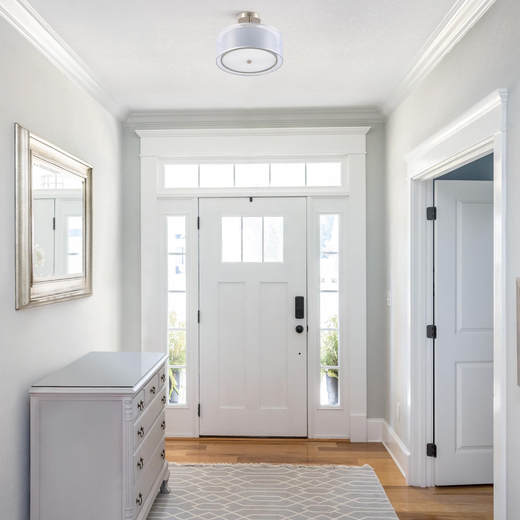 Vonluce Semi Flush Mount Ceiling Light, 13'' Ceiling Light Fixture With 2-Layer Fabric Shade, 3-Light Modern Drum Light Fixture