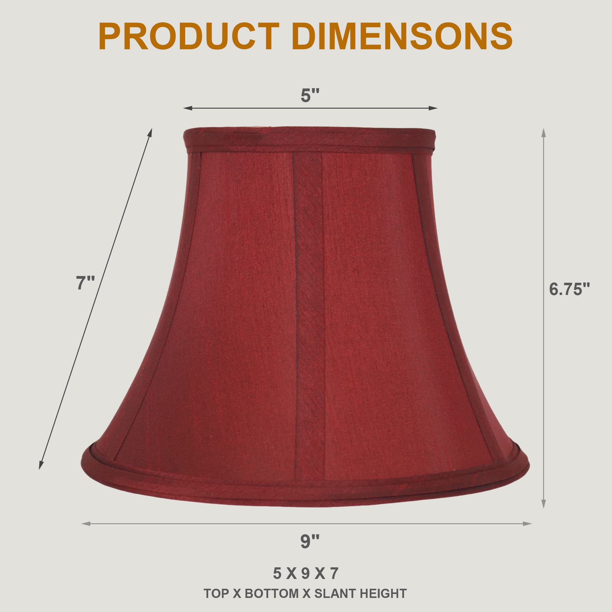 Urbanest Softback Bell Lampshade, Faux Silk, 5"x9"x7", Burgundy, Spider-fitter