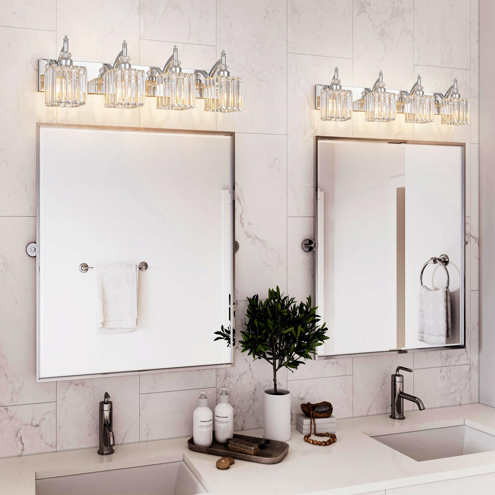 BBLLWJ Crystal Vanity Lights 4-Light Chrome Metal Bathroom Fixture Model 655