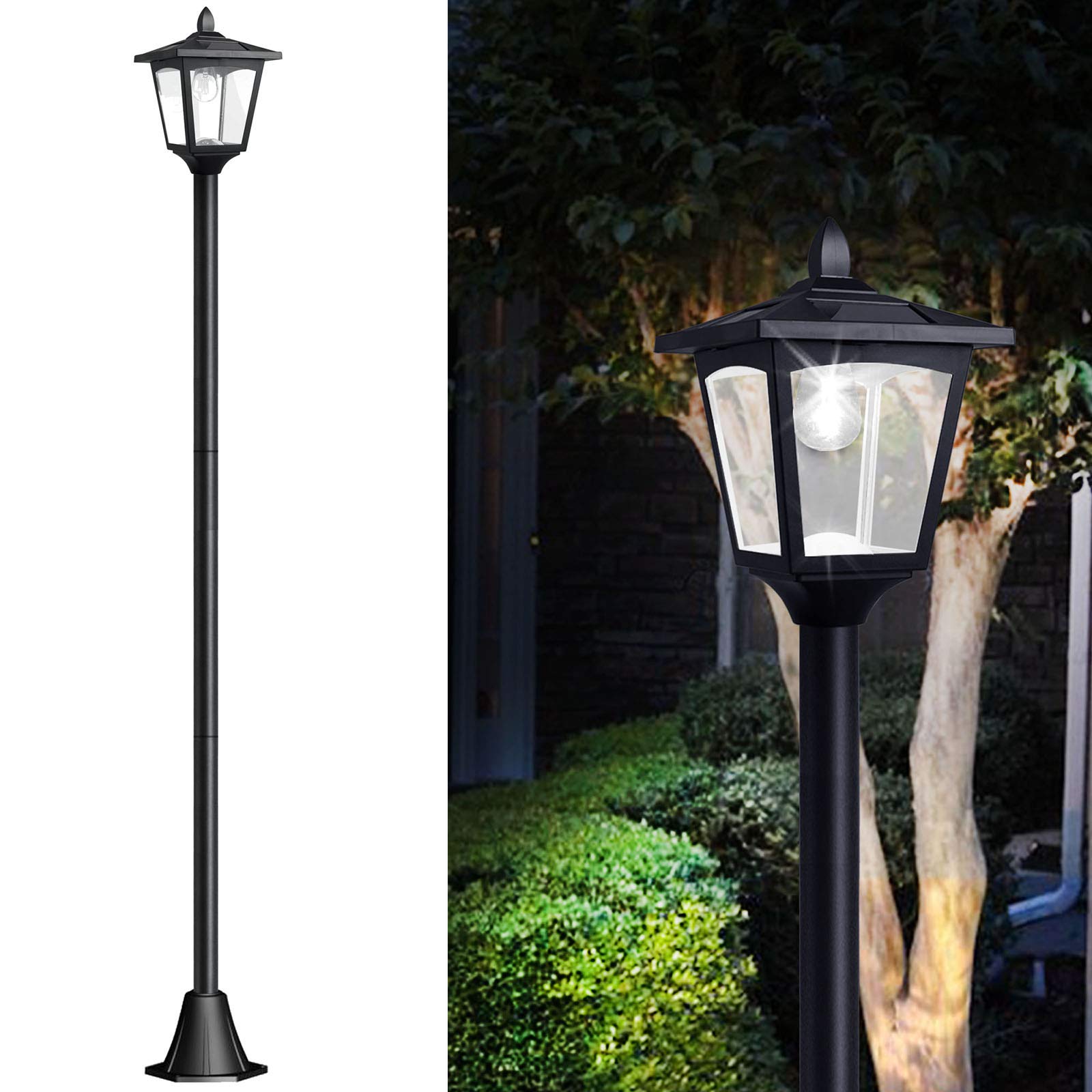 67" Solar Lamp Post Lights Outdoor 50 Lumens, Solar Powered Vintage Street Lights For Garden, Lawn, Pathway, Driveway, Front/Back Door(Planter Not Included)