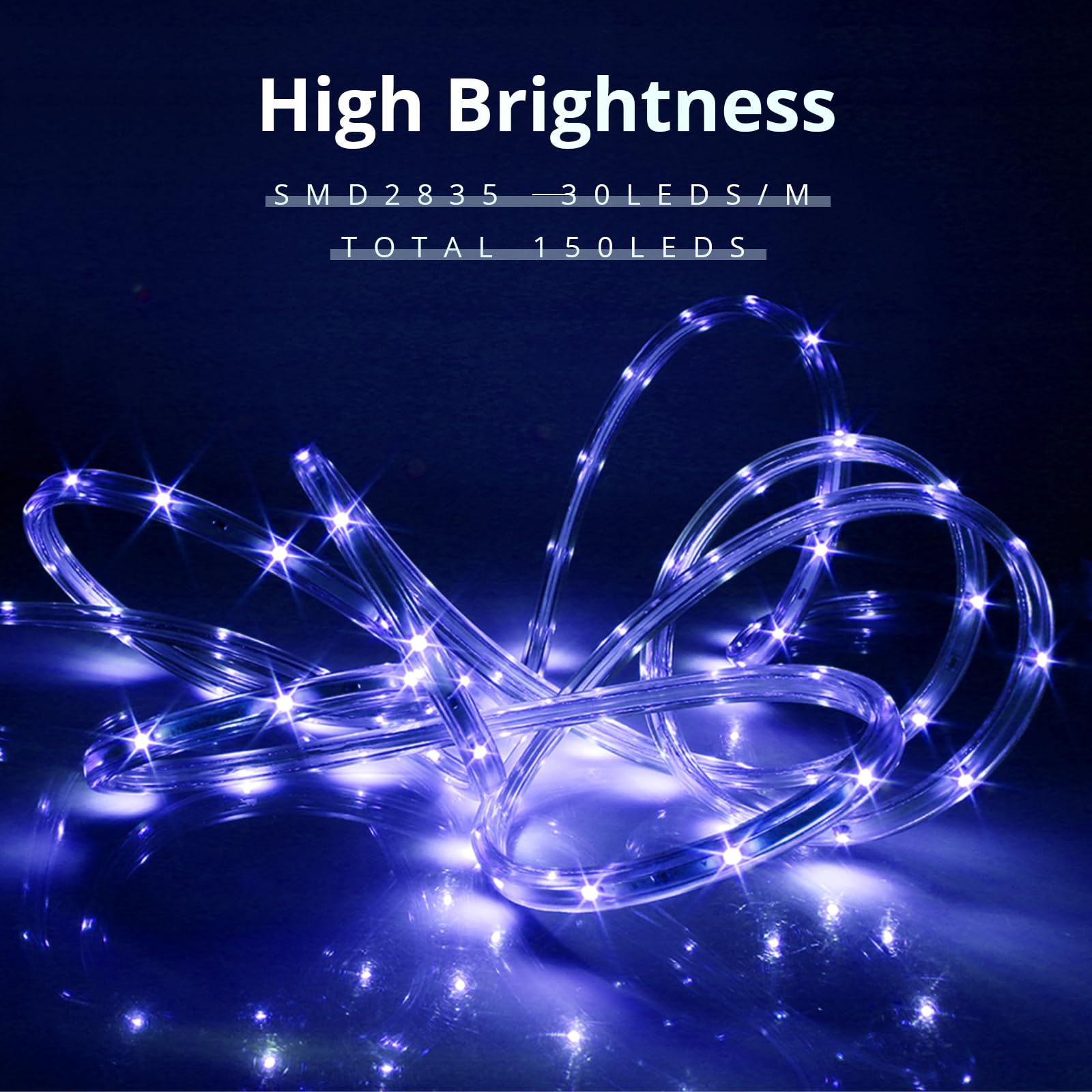 Areful LED Rope Lights, 33ft Blue Flexible Strip, Waterproof Connectable Lighting for Home, Garden, Patio Decoration