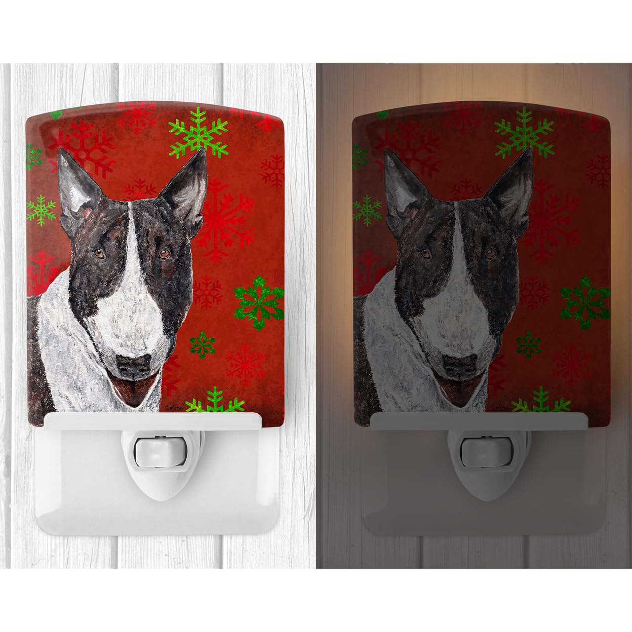 Carolines Treasures Night Light, Ceramic, Bull Terrier Design, 6x4x3 inches, Multicolor, Model SC9589CNL, UL-Certified