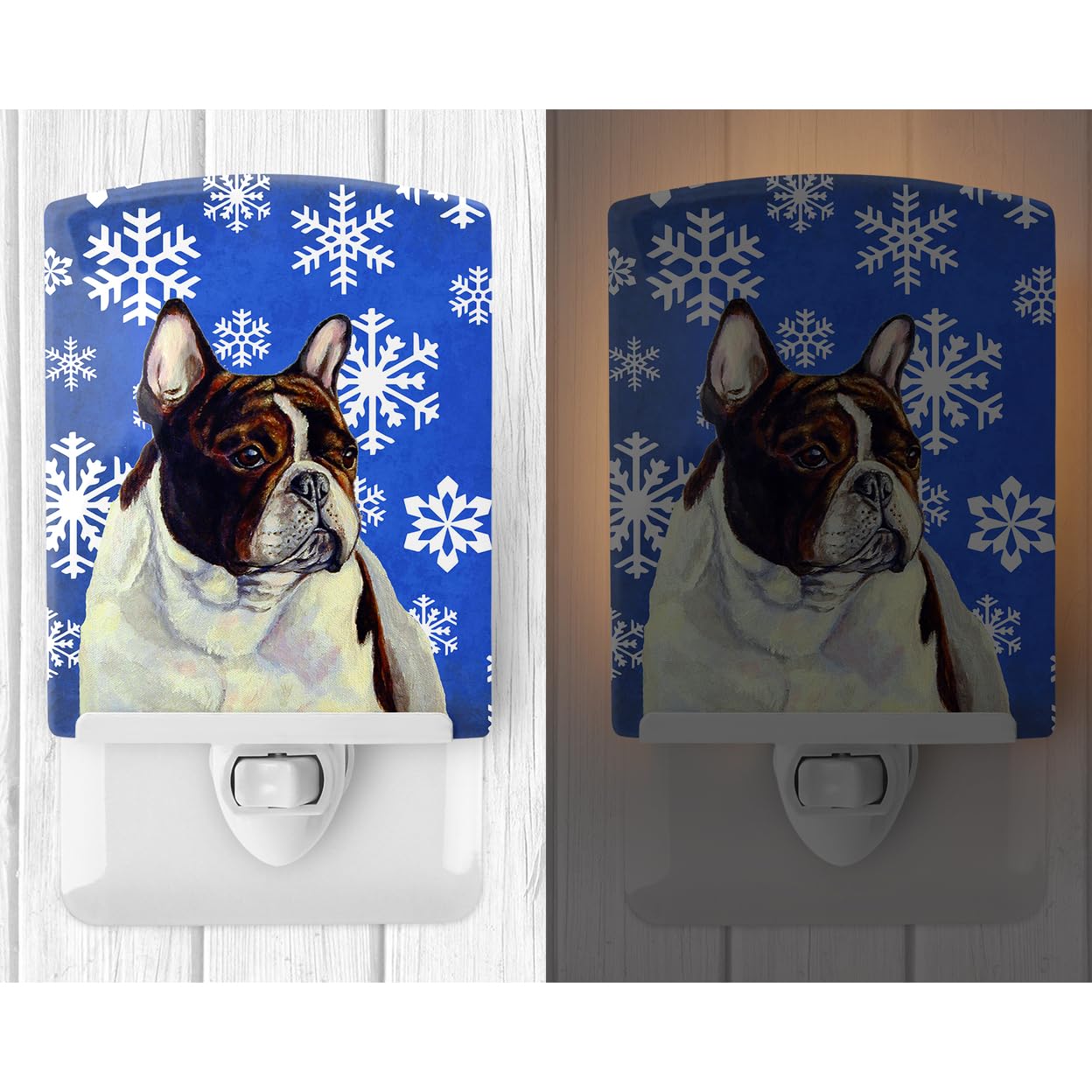 Carolines Treasures Ceramic Night Light, French Bulldog, 6x4x3in, UL-Certified, Holiday Snowflakes, Ideal for Bedroom, Bathroom, Nursery