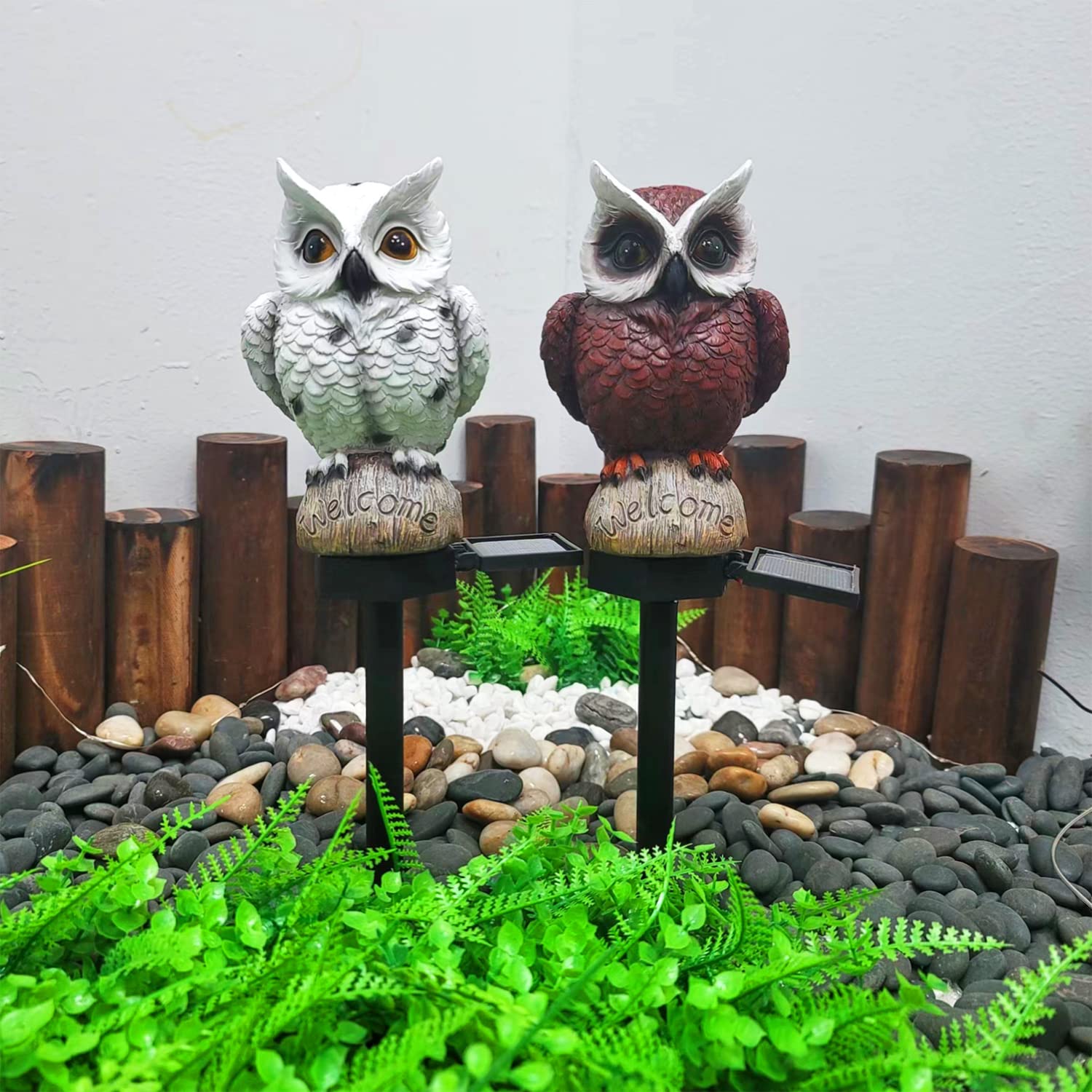 HENGYOU Garden Solar LED Lights - Resin Owl Figure Outdoor Decor, Waterproof Owl Garden Stake Lights for Yard, Pathway, Outside 