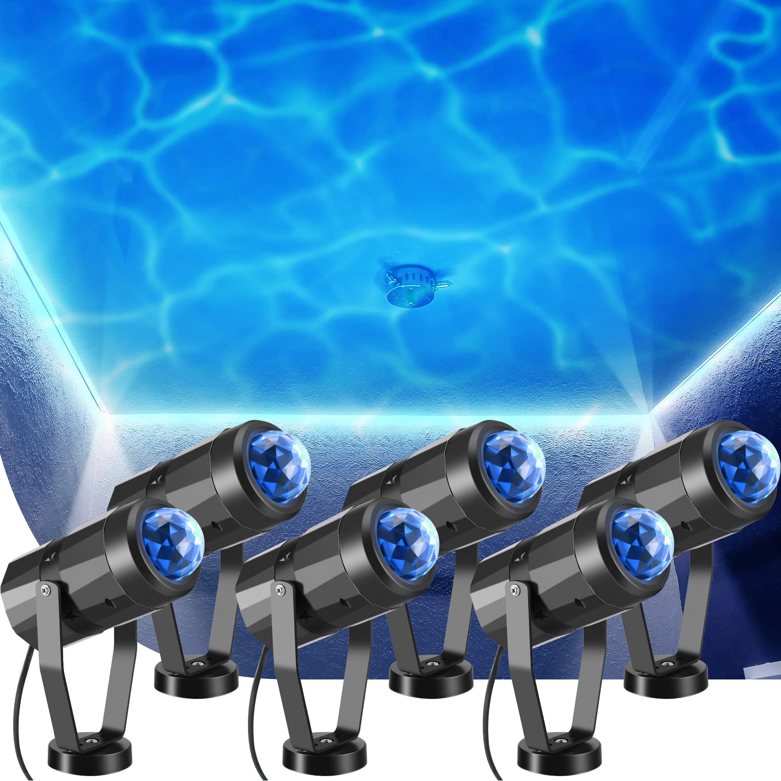 6 Pcs Water Effect Projector Light LED Ocean Wave Projector Water Wave Effect Night Light 360 Degree Rotating Room Lamp Lighting