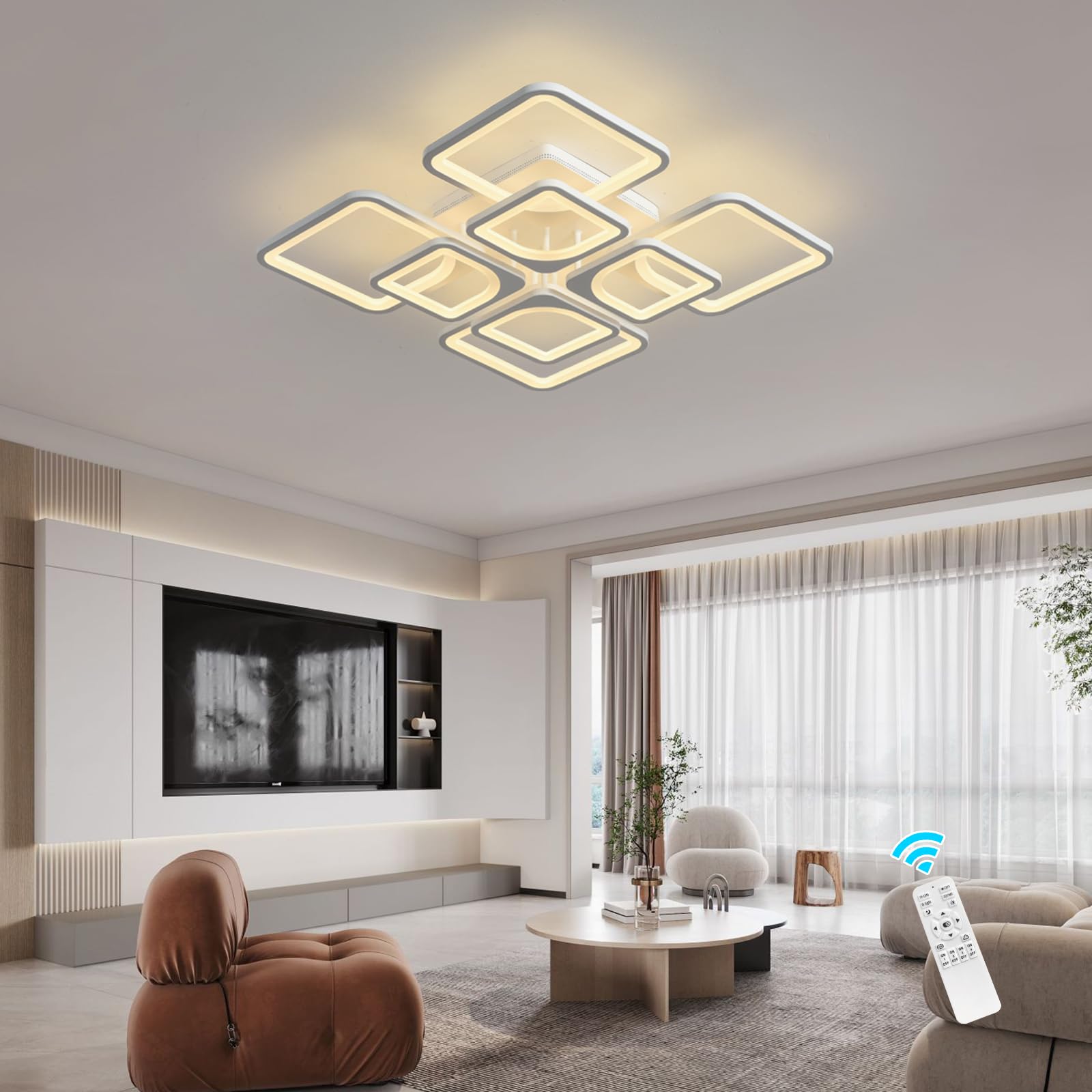 Jaycomey Modern LED Ceiling Light, Dimmable Flush Mount Ceiling Lights Fixture with Remote Control, 23.6'' 8-Square Acrylic Ceil