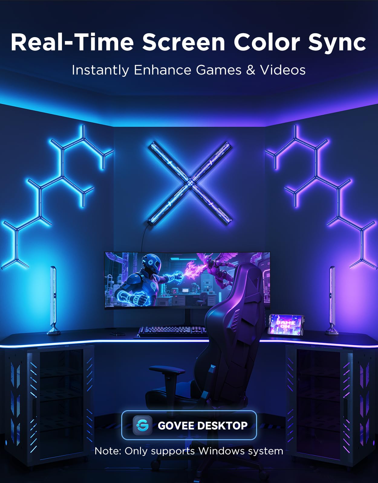 Govee Gaming Light Bars Pro - 16" Smart RGBIC LED Lights, Wi-Fi, Music Sync, Works with Alexa/Google Home, Gray, Model H6048