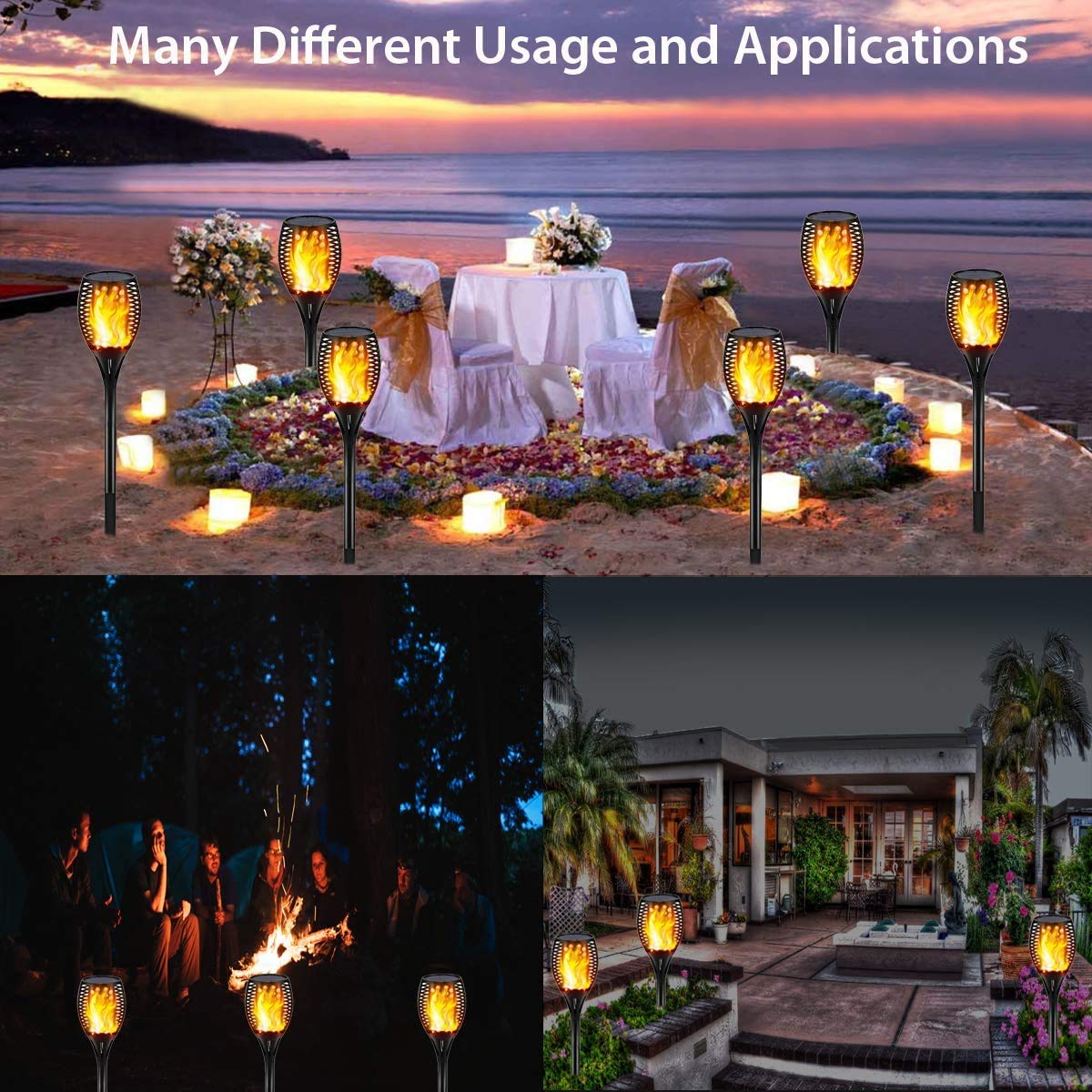 Gold Armour Solar Flickering Flames Torch Lights - 42.9in, Waterproof, 96 LED, Brown, 4 Pack
