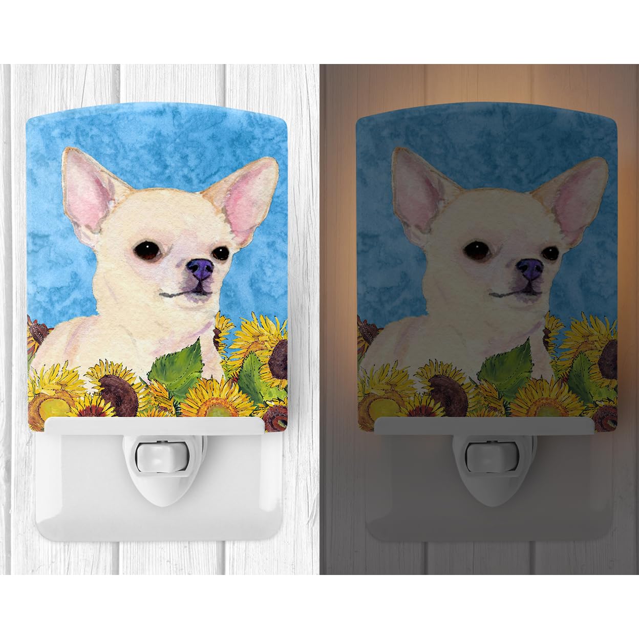 Caroline'S Treasures Ss4241Cnl Chihuahua In Summer Flowers Ceramic Night Light Compact, Ul-Certified, Ideal For Bedroom, Bathroom, Nursery, Hallway, Kitchen, 6X4X3, Multicolor