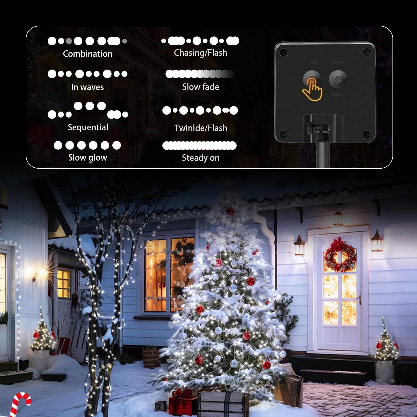 SyouHome Solar String Lights Outdoor, 400 LED, 156Ft, IP65 Waterproof, 8 Lighting Modes, Cool White, 4 Pack