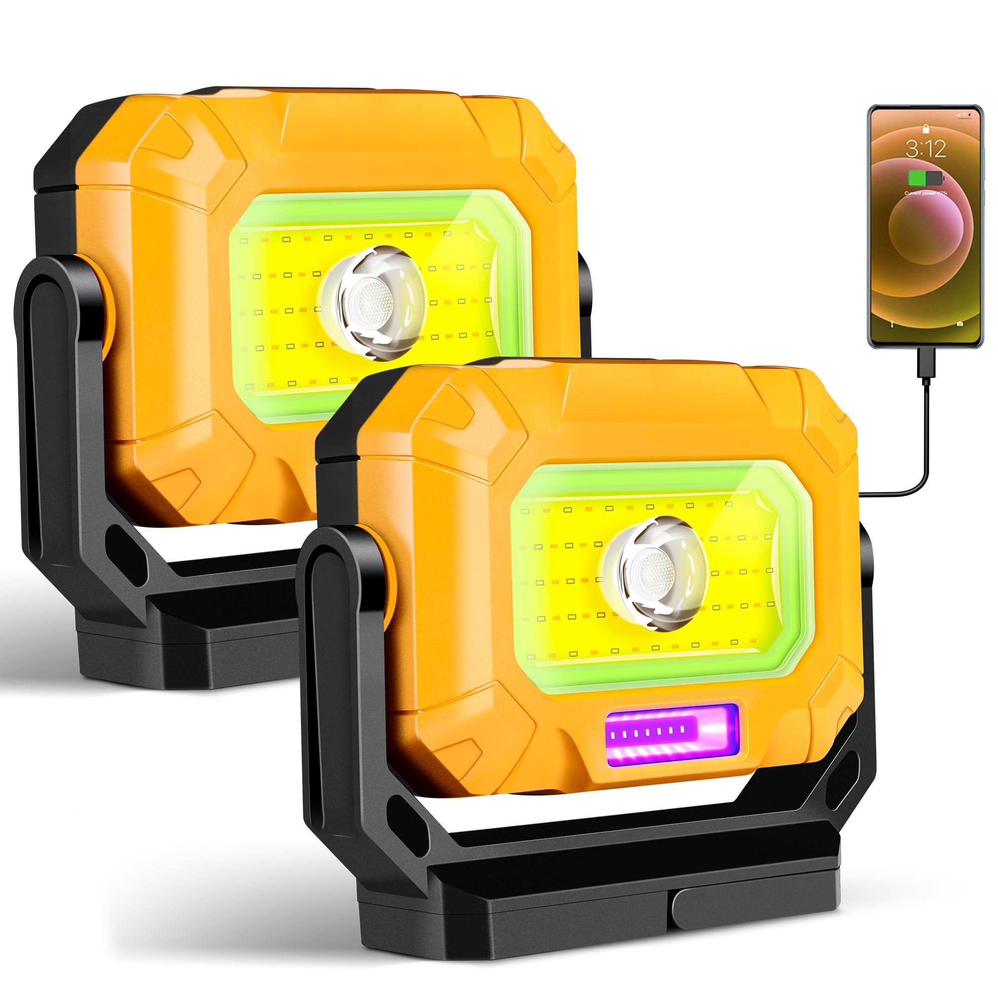 Keadeso 2Pack Magnetic Work Light, 1500Lm Led Work Light, 4000Mah Rechargeable Work Light With 360°Rotating Magnetic Stand & Hook, 15 Modes, Magnetic Flashlight For Car Repairing/Emergency/Camping