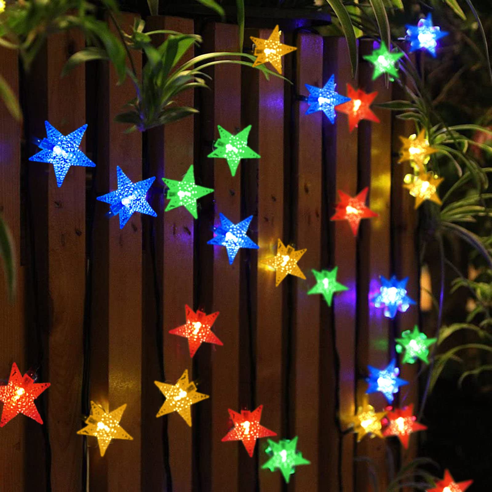 Windpnn Solar Star String Lights, 30FT 50LED, Multicolored, Waterproof, Ideal for Outdoor, Home, Wedding, Christmas Decoration