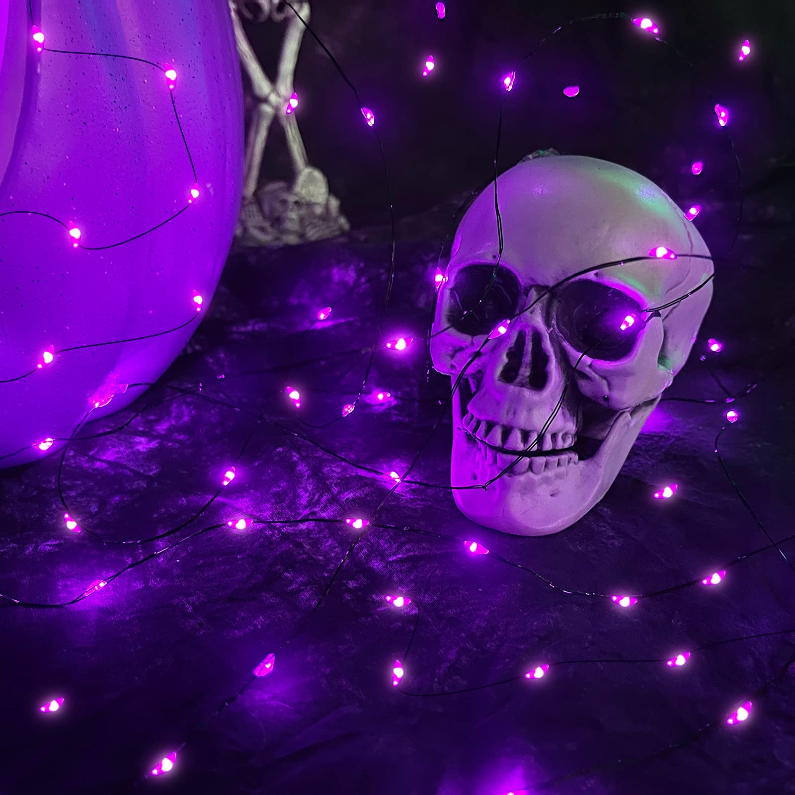 Turnmeon 3 Set Halloween String Lights With Timer, Purple Battery Powered Copper Wire Fairy Lights, Halloween Decoration Outside Yard Party Home Indoor Outdoor, 10 Ft 30 Led Each