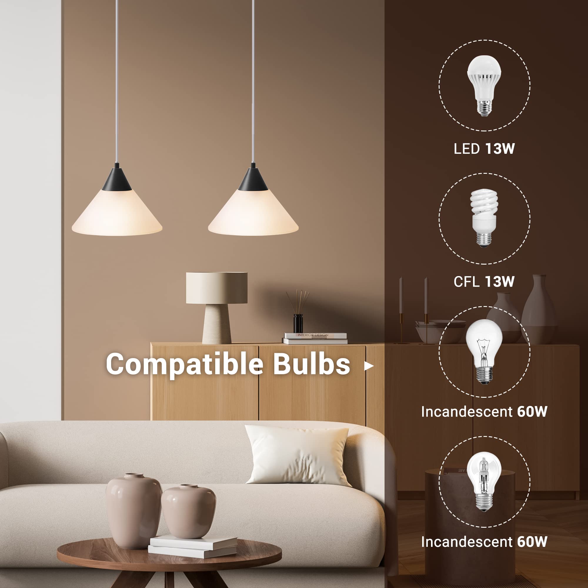 DEWENWILS Hanging Pendant Light Plug in, Hanging Light with Plug in Cord 15FT On/Off Switch, Pendant Light Fixture with Frosted