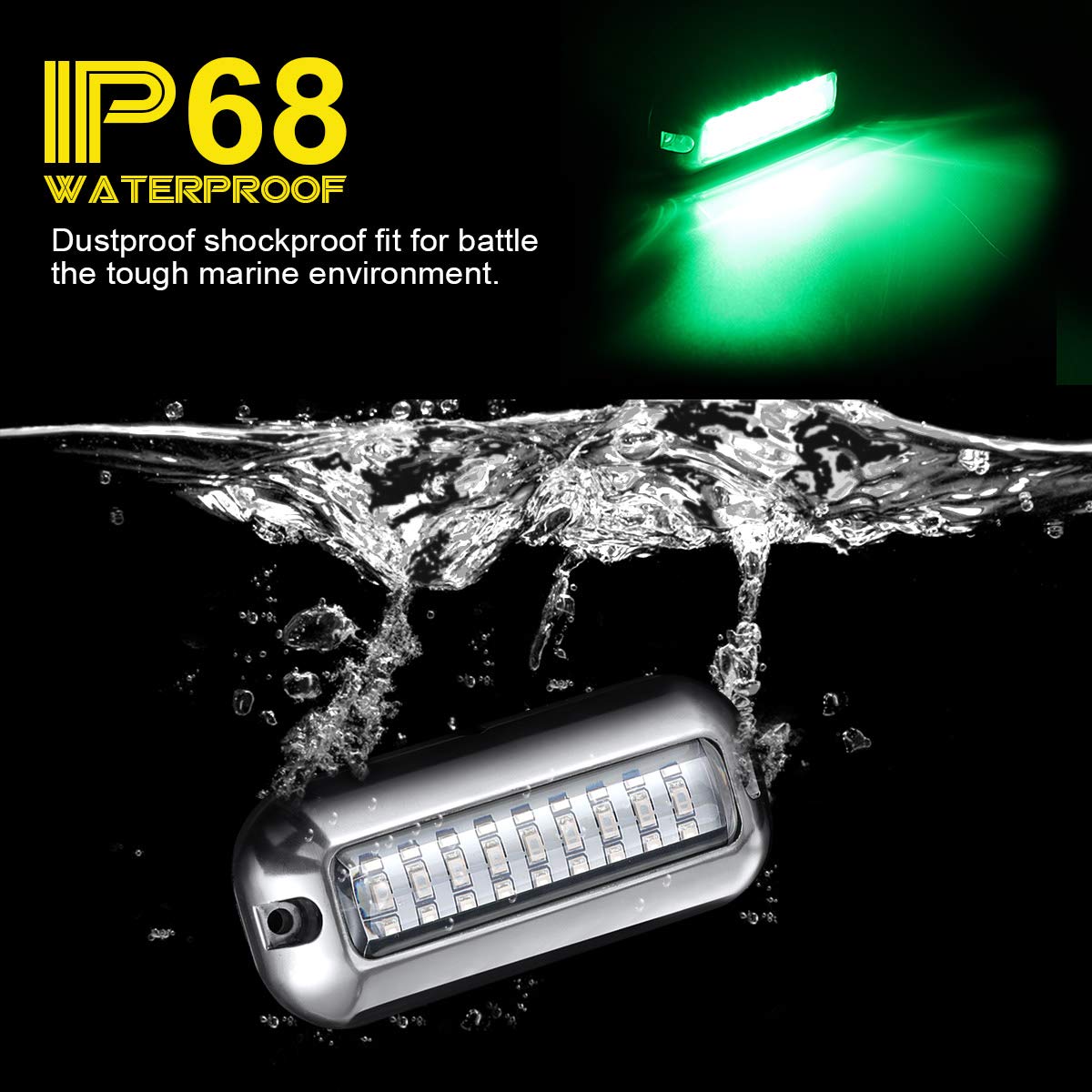 Kawell Underwater Boat Lights 27 LED Waterproof IP68 Stainless Steel 2 Pack Green