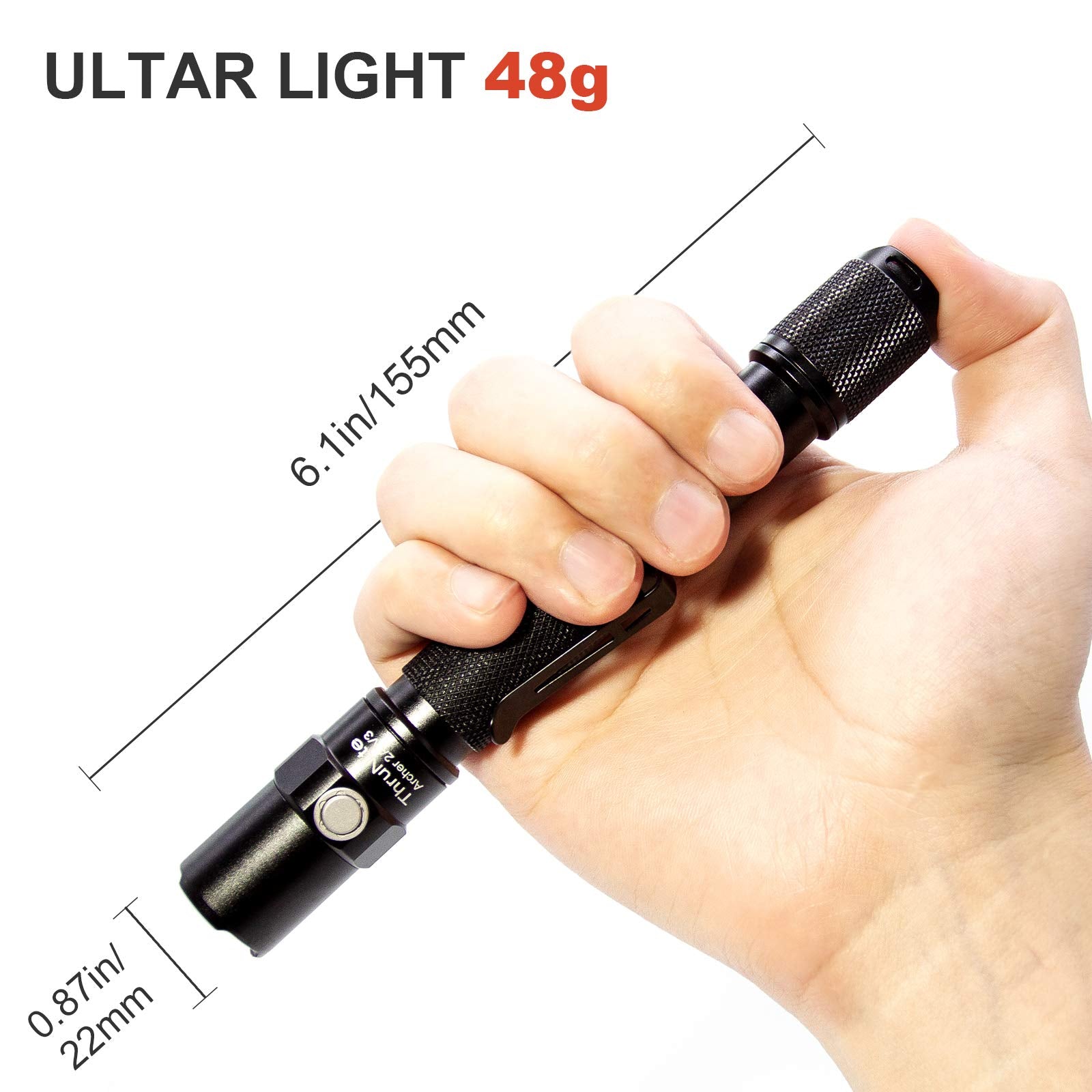 ThruNite Archer 2A V3 LED Flashlight, 500 Lumens, IPX8 Water-Resistant, Mini AA Size, Black Cool White, Aluminum, Dual Switch